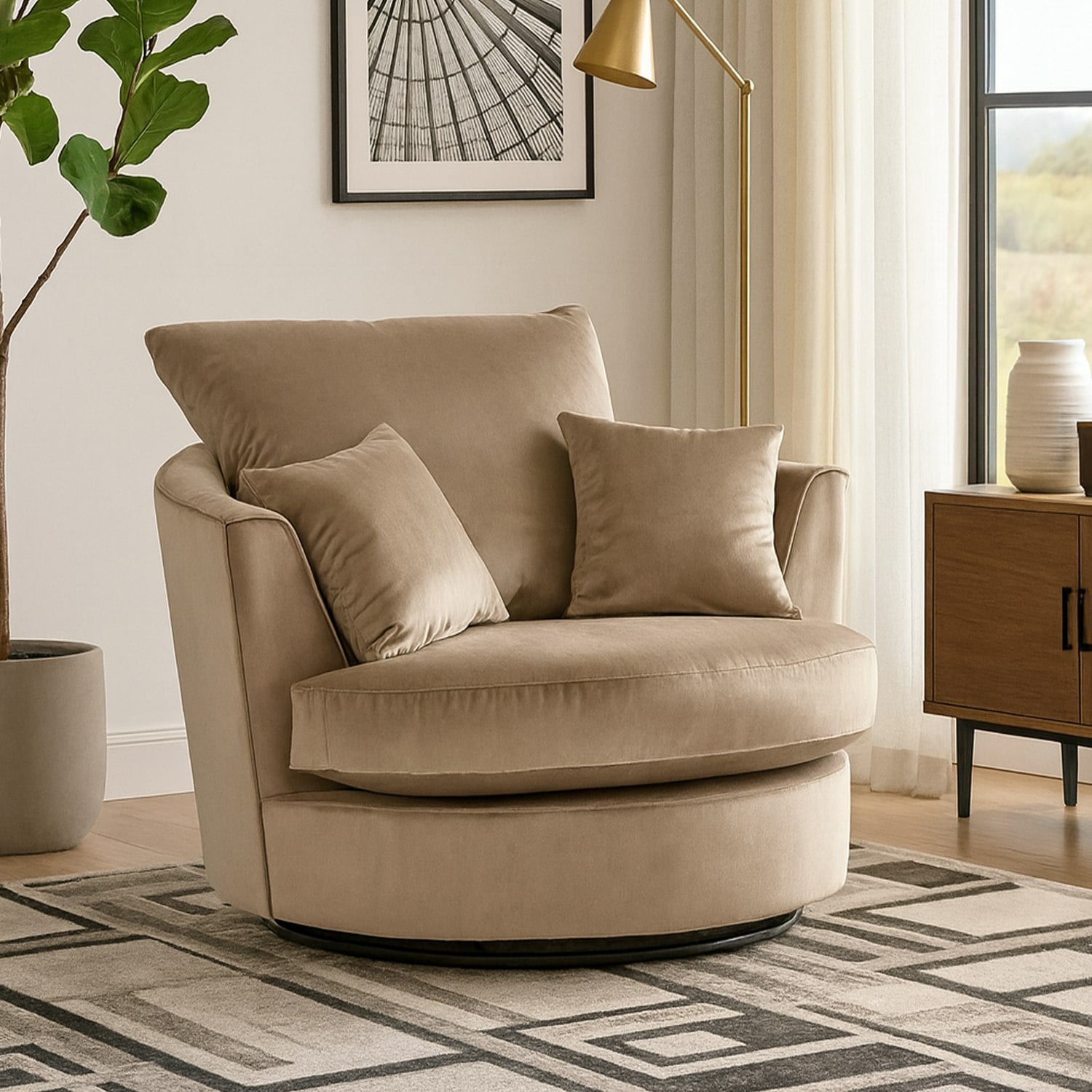 Rackhams Beige Brooklyn Plush Velvet Swivel Chair