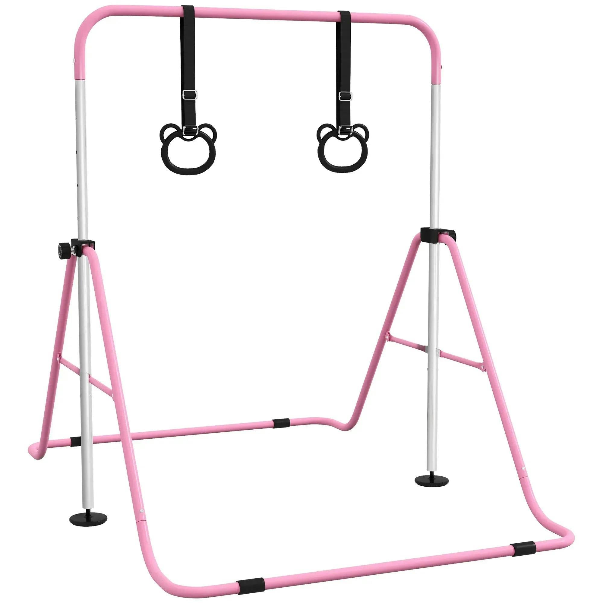 Homcom Adjustable Height Foldable Kids Gymnastics Bar, Pink - Image 7
