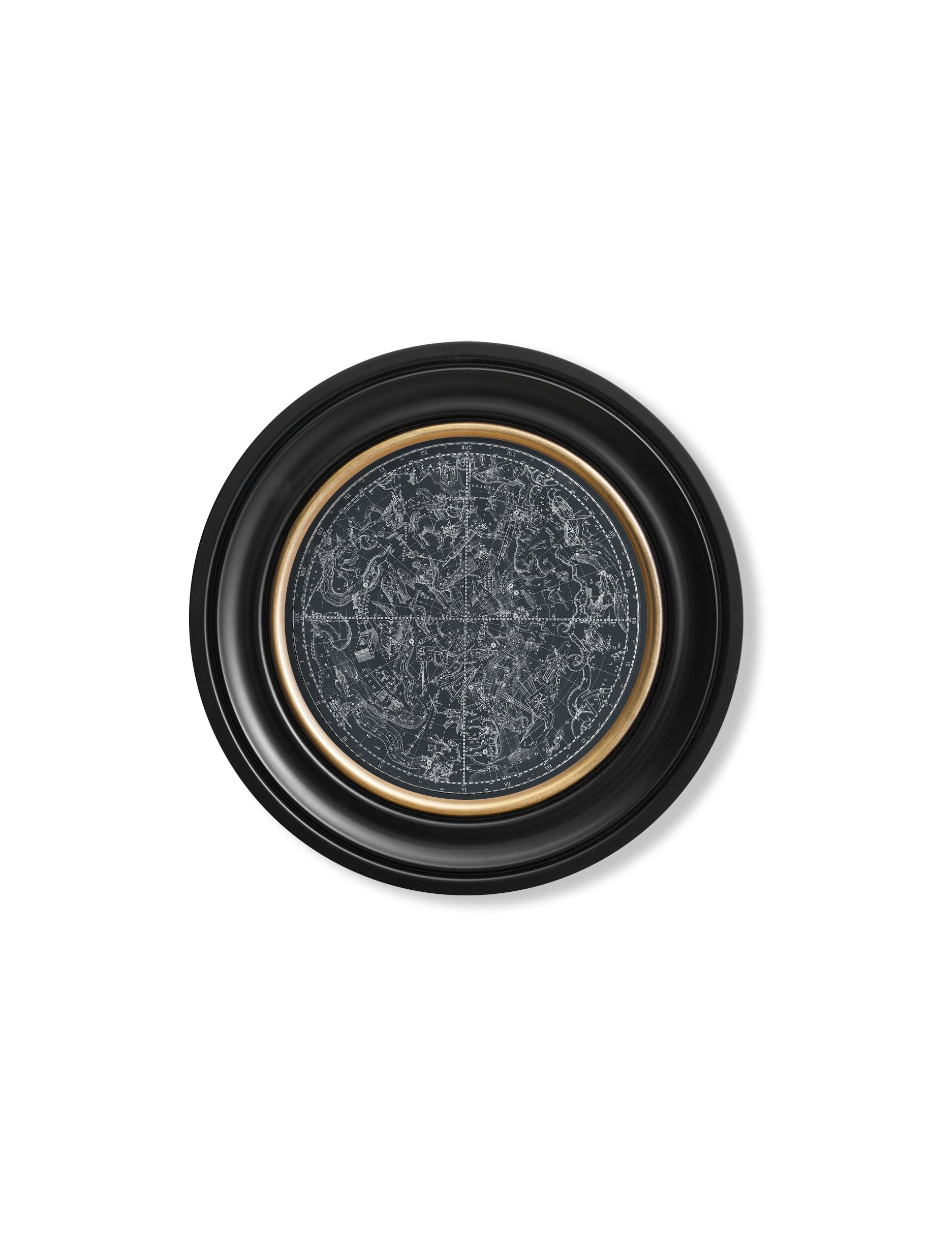 Exceptional Art Black C.1800 Map Of Constellations - Round Frame - 44 X 44Cm - Southern Hemisphere
