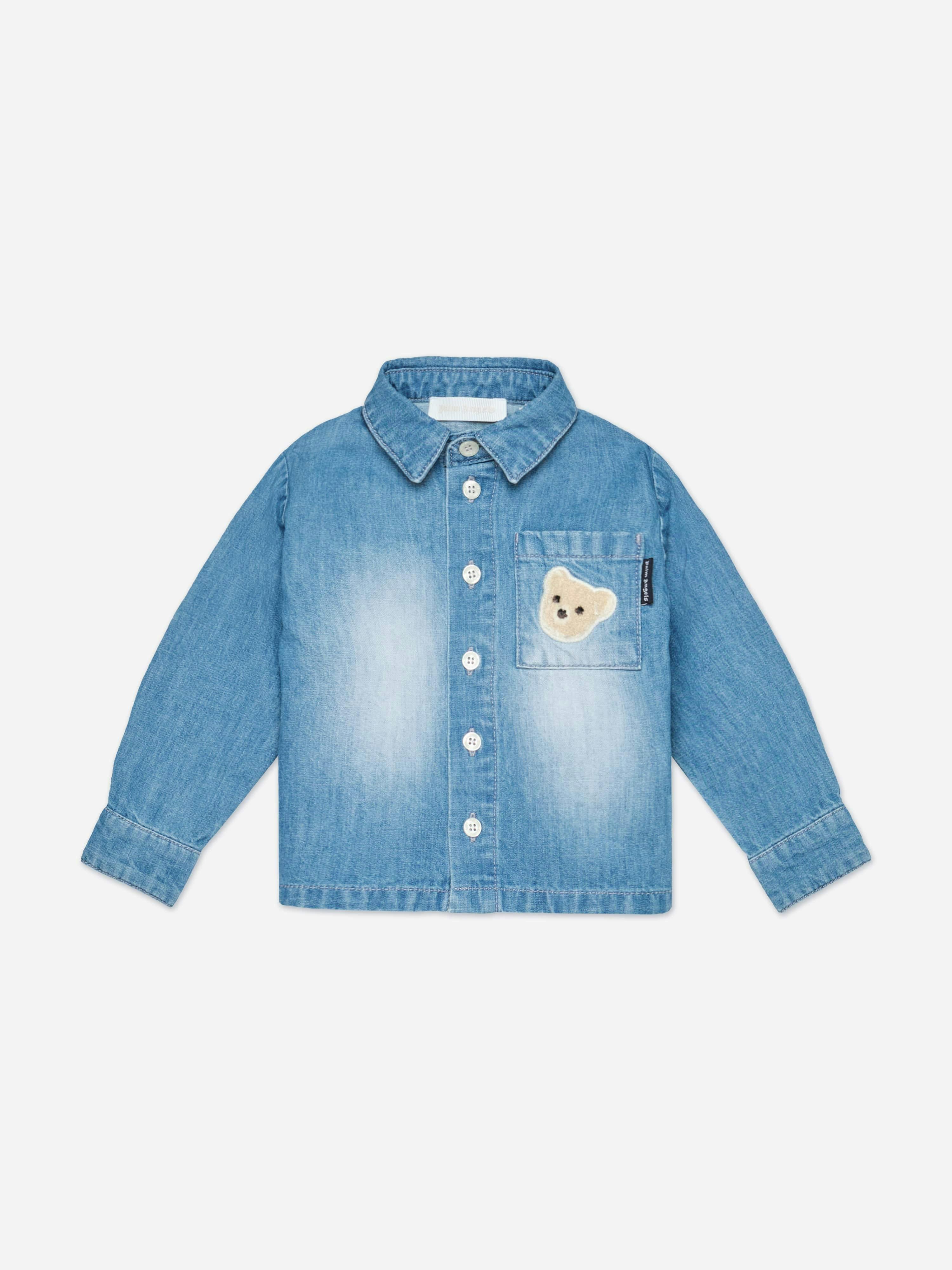 Palm Angels Men's Blue Baby Boys Patch Logo Chambray Shirt In - 36 Mths