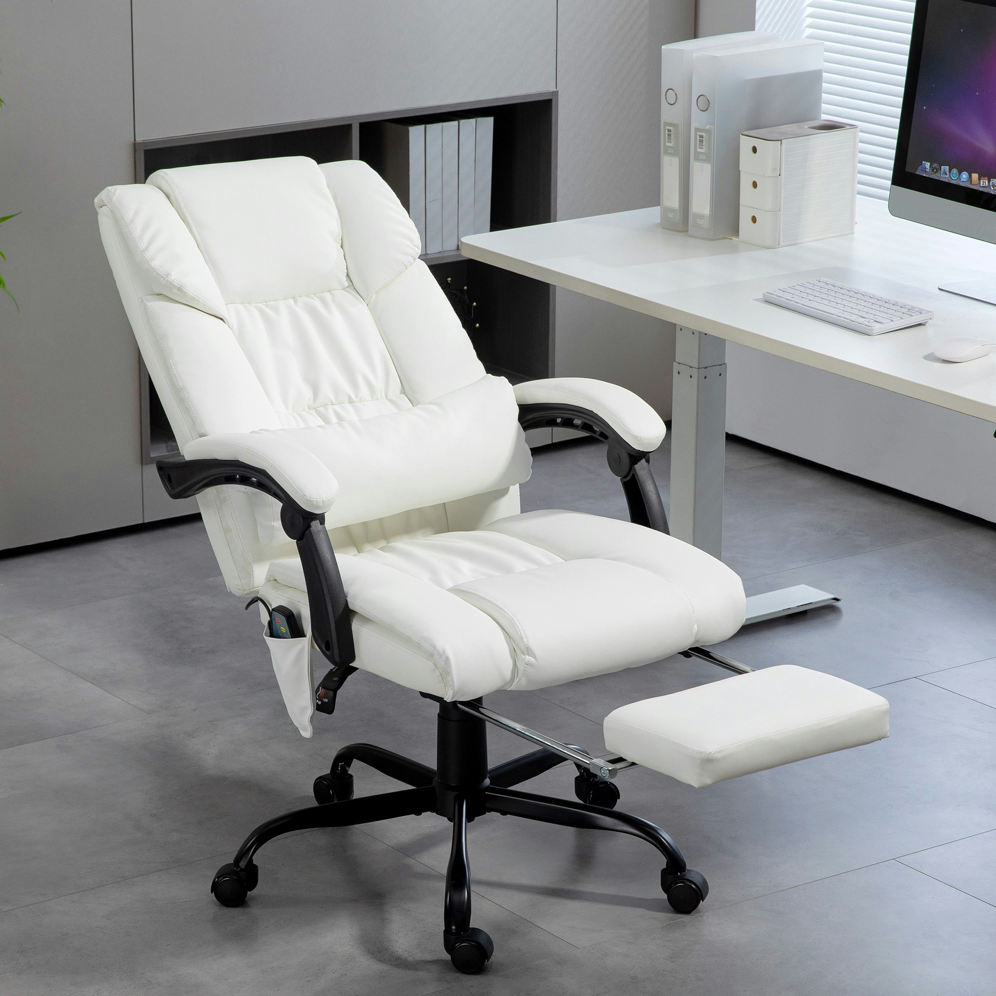 Rackhams White Pu Massage Office Chair Height Adjustable Computer Chair