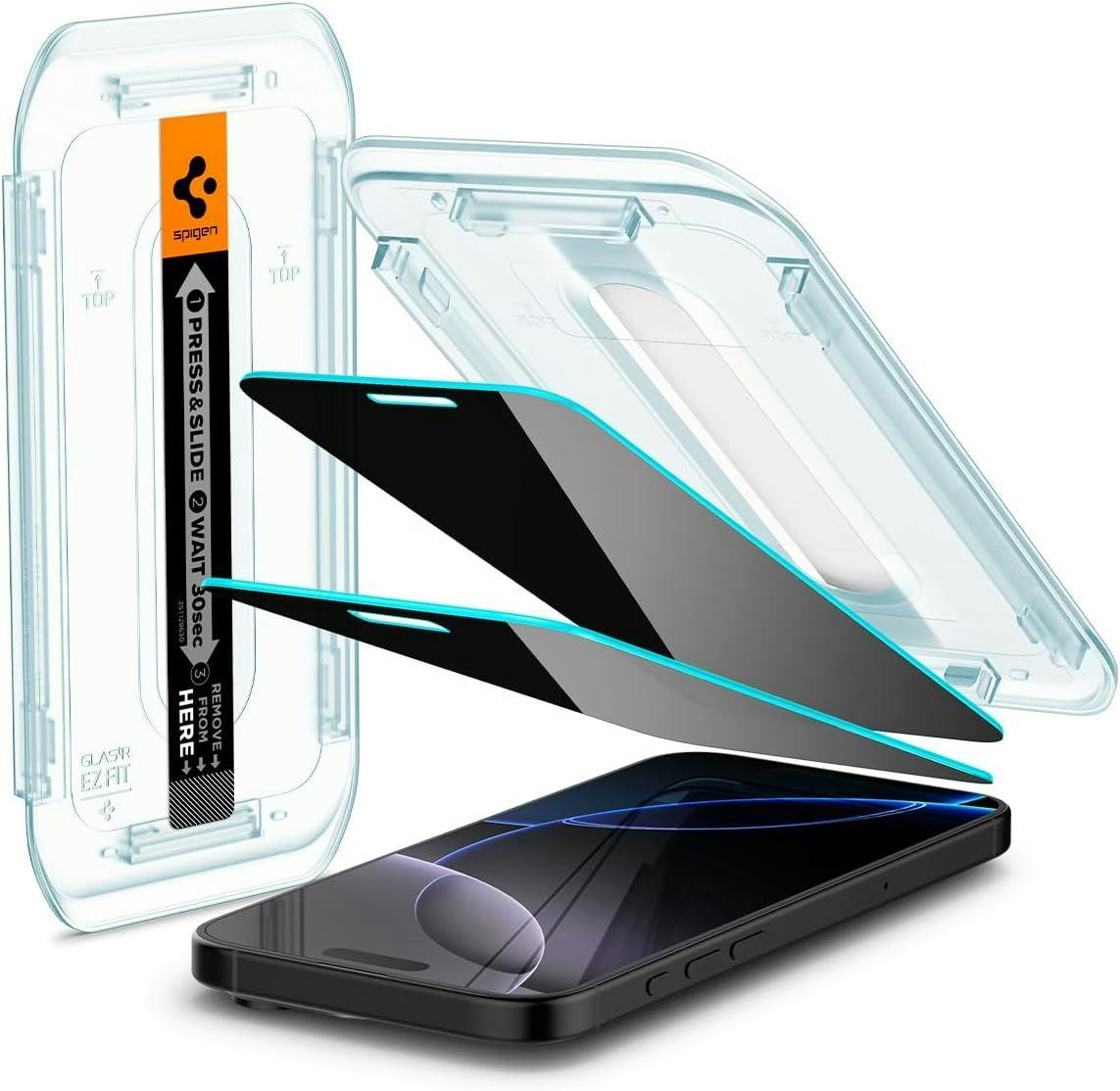 Spigen Glastr Ez Fit Privacy Film Screen Protector 2 Pack For Iphone 16 Pro Max 6.9" - Agl07908