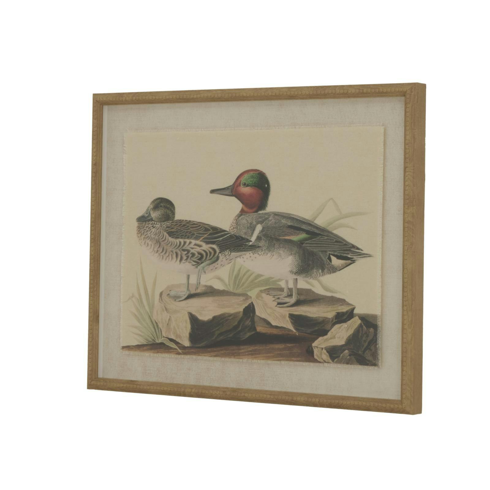 Rackhams Brown/White/Black Flora & Fauna Collection Teals Beaded Linen Framed Wall Art - 50Cm X 2Cm X 40Cm