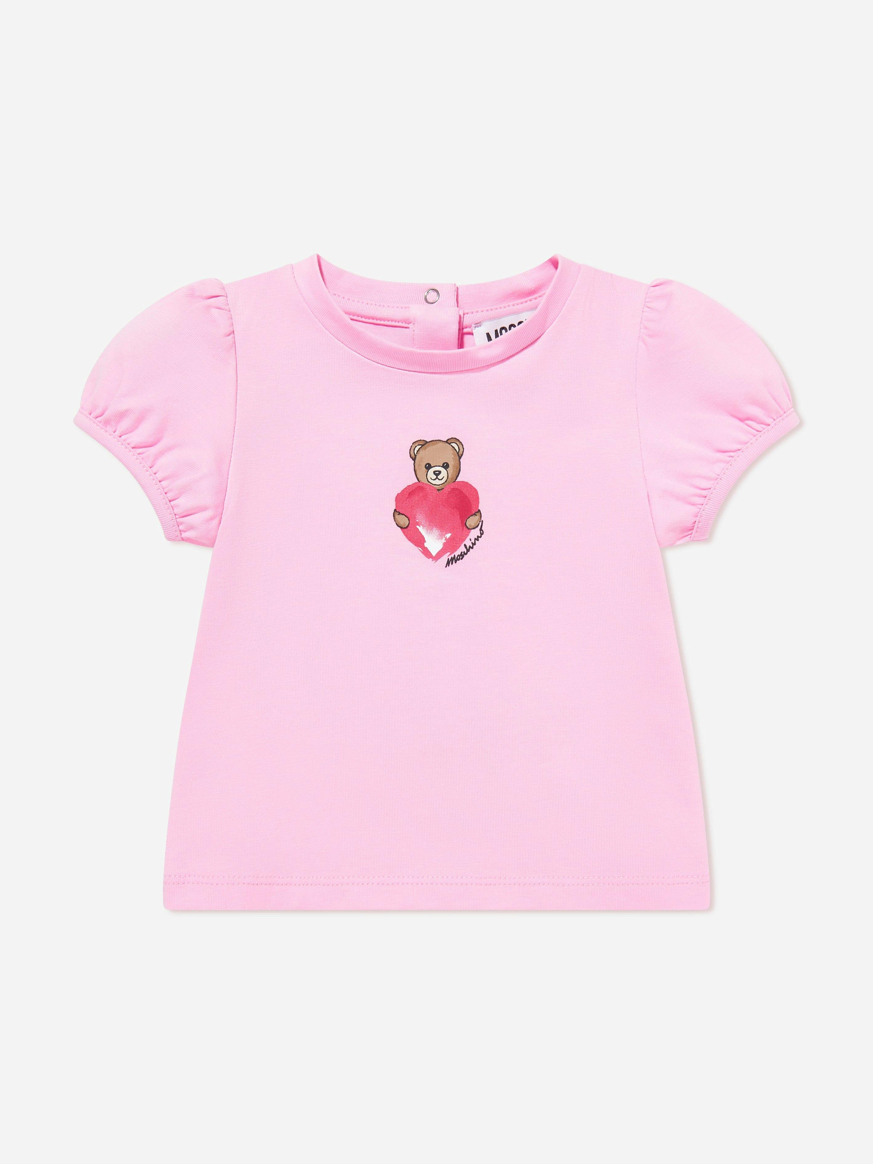 Moschino Kids Girls Pink Moschino Baby Teddy Heart T-Shirt In - 9-12 Mths