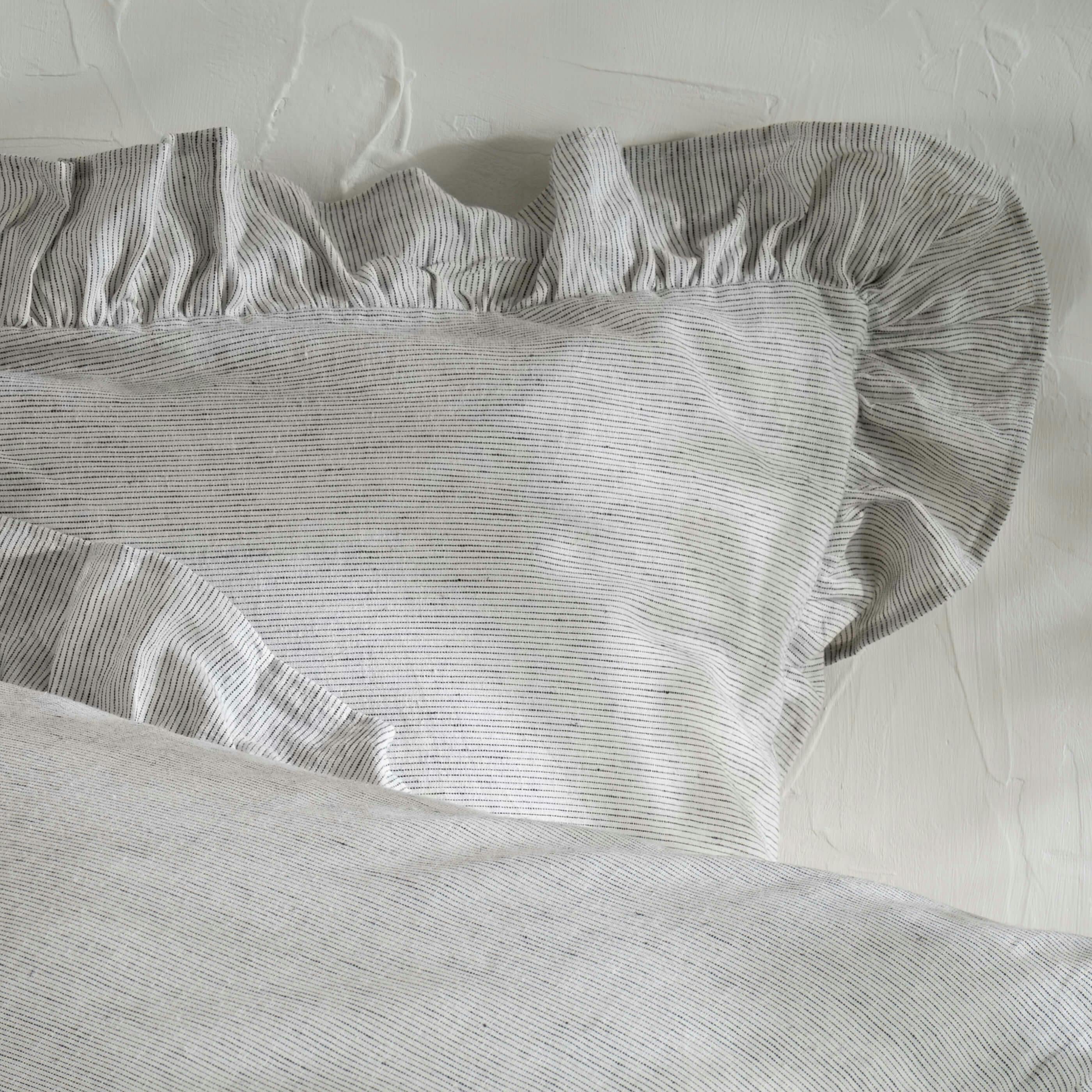 Rackhams White/Grey & Ruffled Linen Cotton Blend Pillowcases - Standard - Pair - Oxford