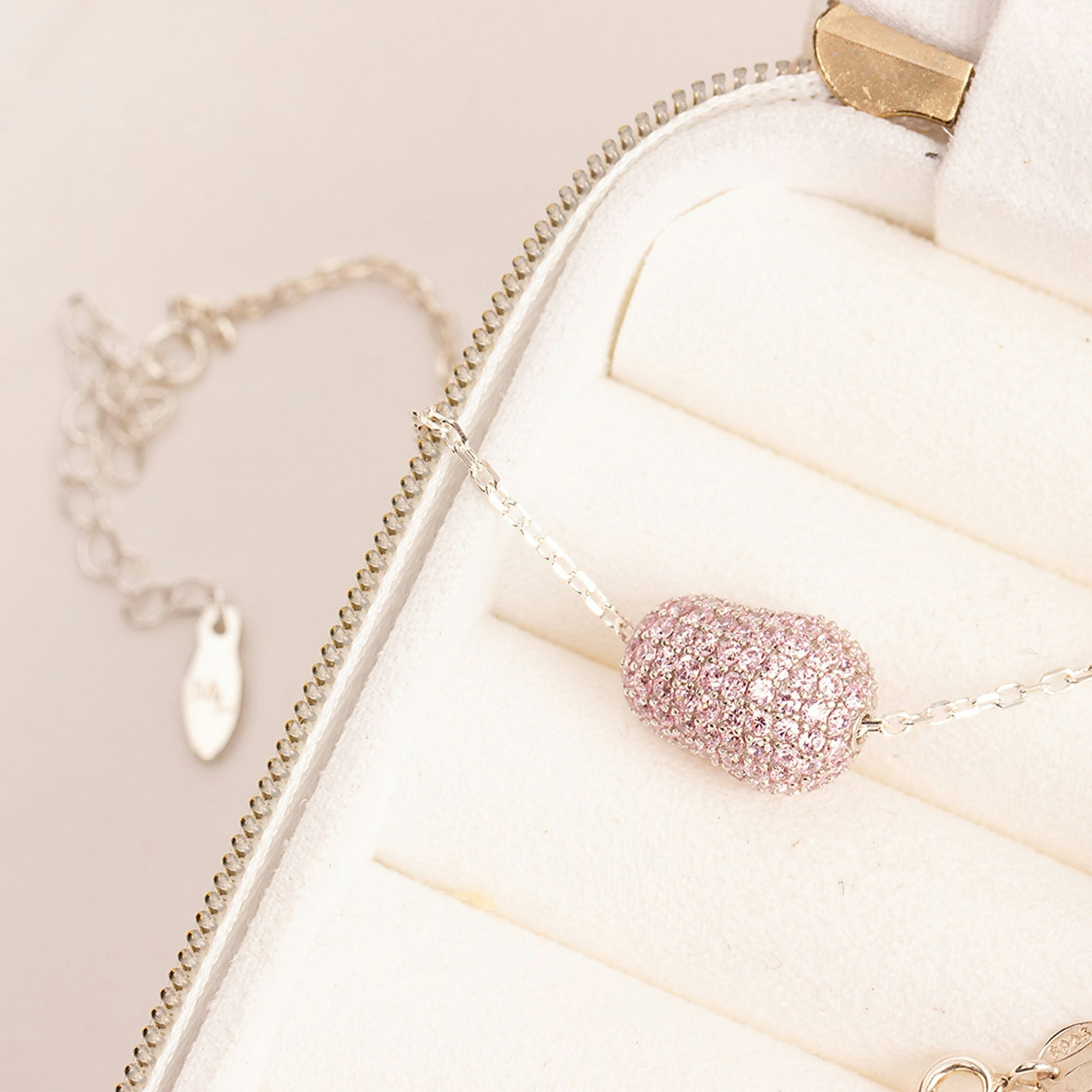 Mylee London Silver/Pink Crystal Bean Necklace - Sterling - No