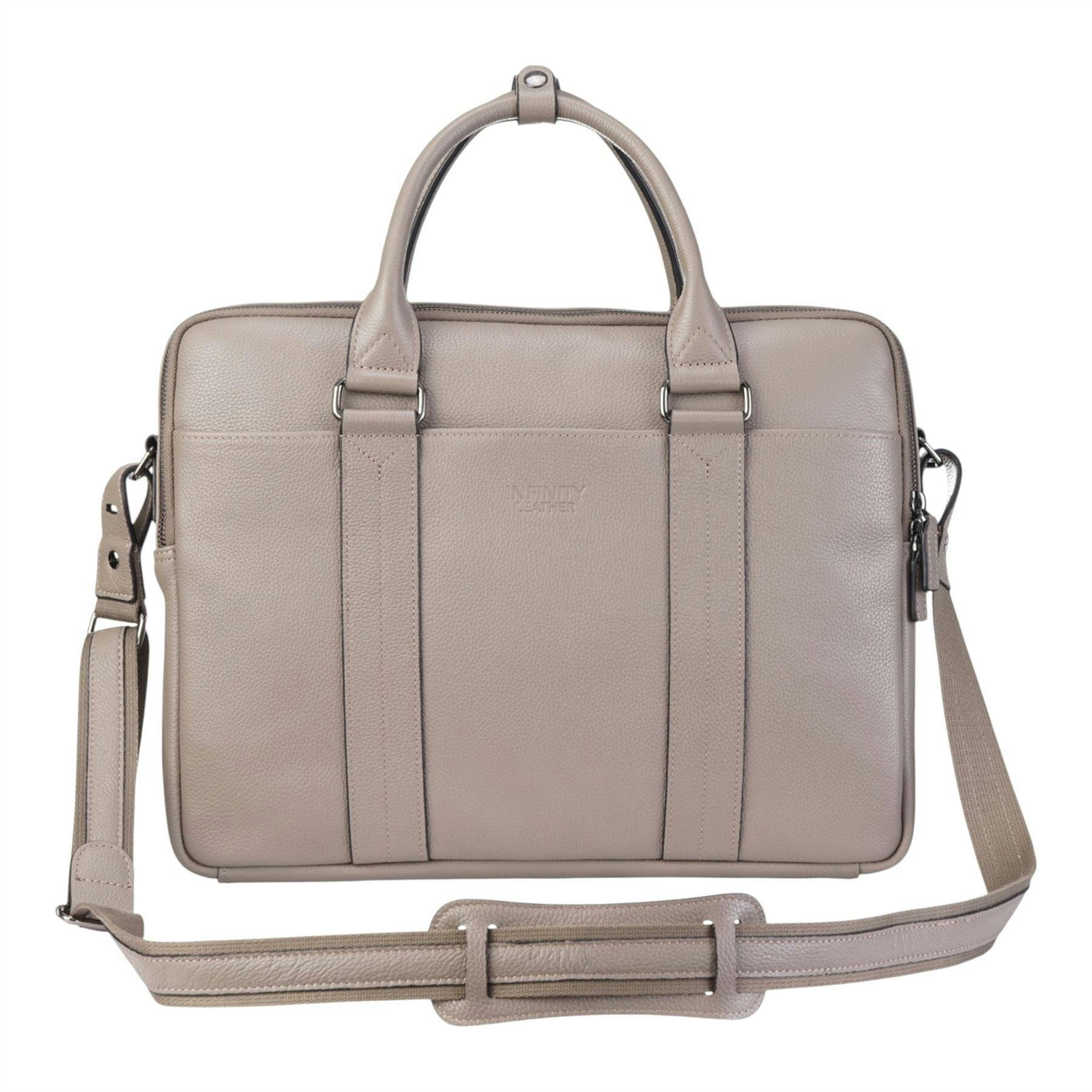 Infinity Leather Grey Genuine Leather Laptop Business Briefcase Office Work Travel Bag - Sutton - 38 X 30 X 8 Cm