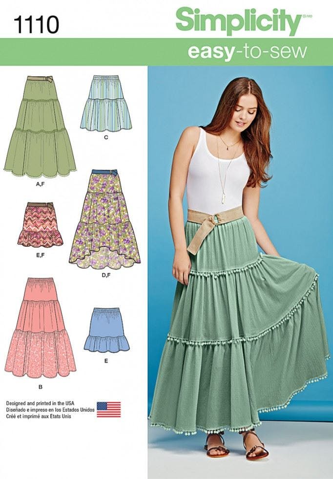 Simplicity Women's Sewing Pattern 1110, Skirts For A (Xxs-Xs-S-M-L-Xl-Xxl) - Easy - A (Xxs-Xs-S-M-L-Xl-Xxl)