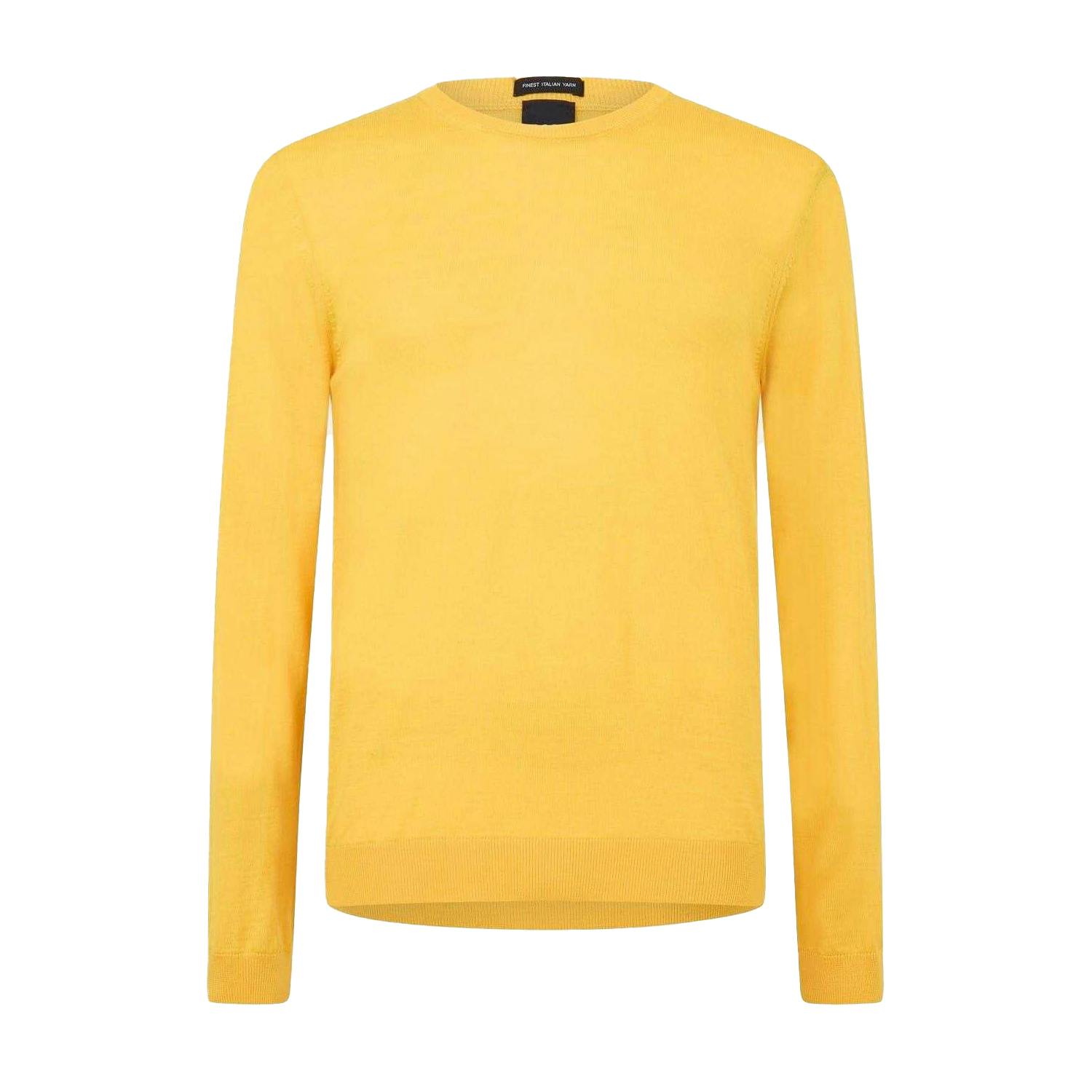 Boss Men's Yellow Crew Neck Regular Sweater Top - L - 100% Virgin Wool