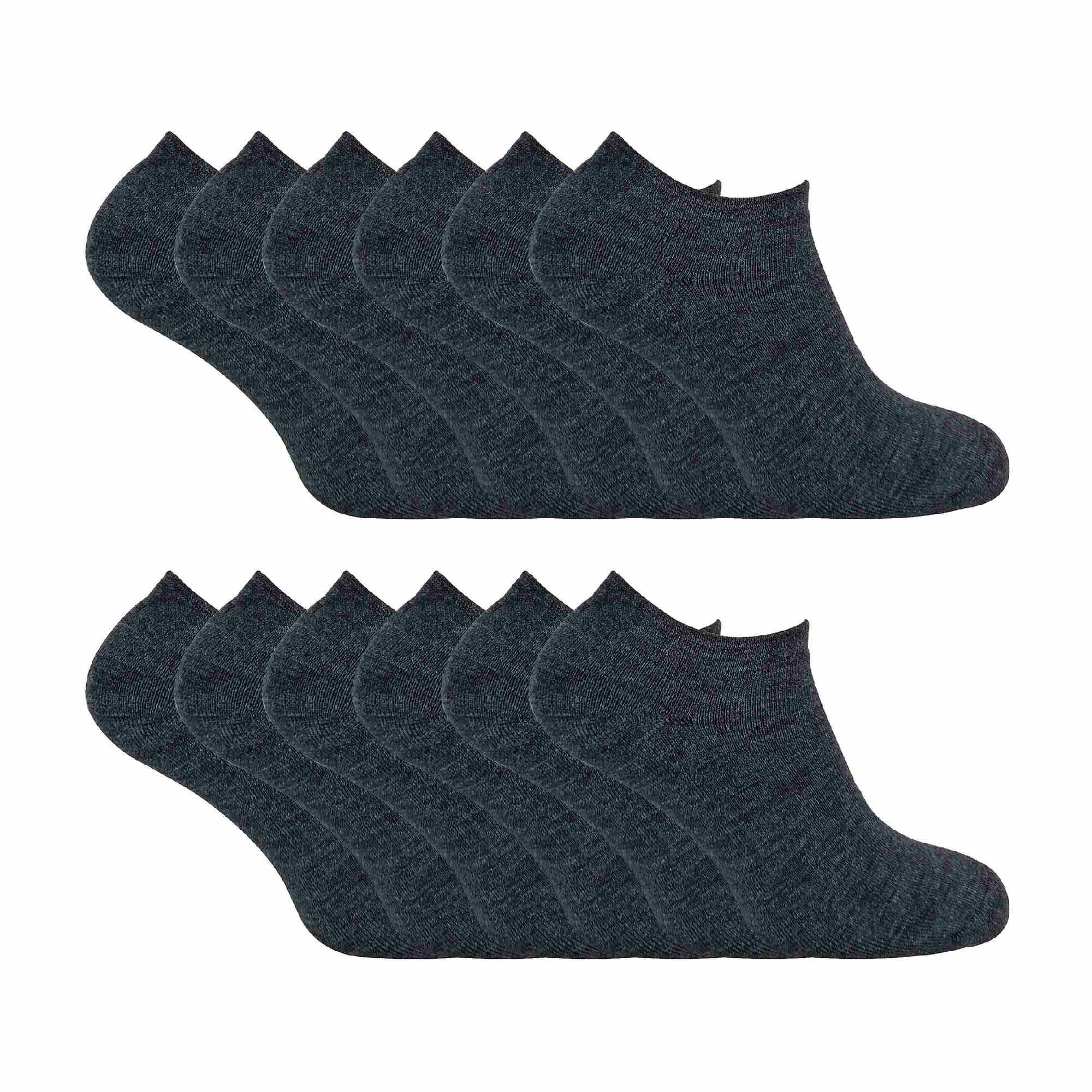 Sock Snob Men's 12 Pairs Thermal Winter Invisible Low Cut Trainer Socks - 6-11 Uk - Charcoal