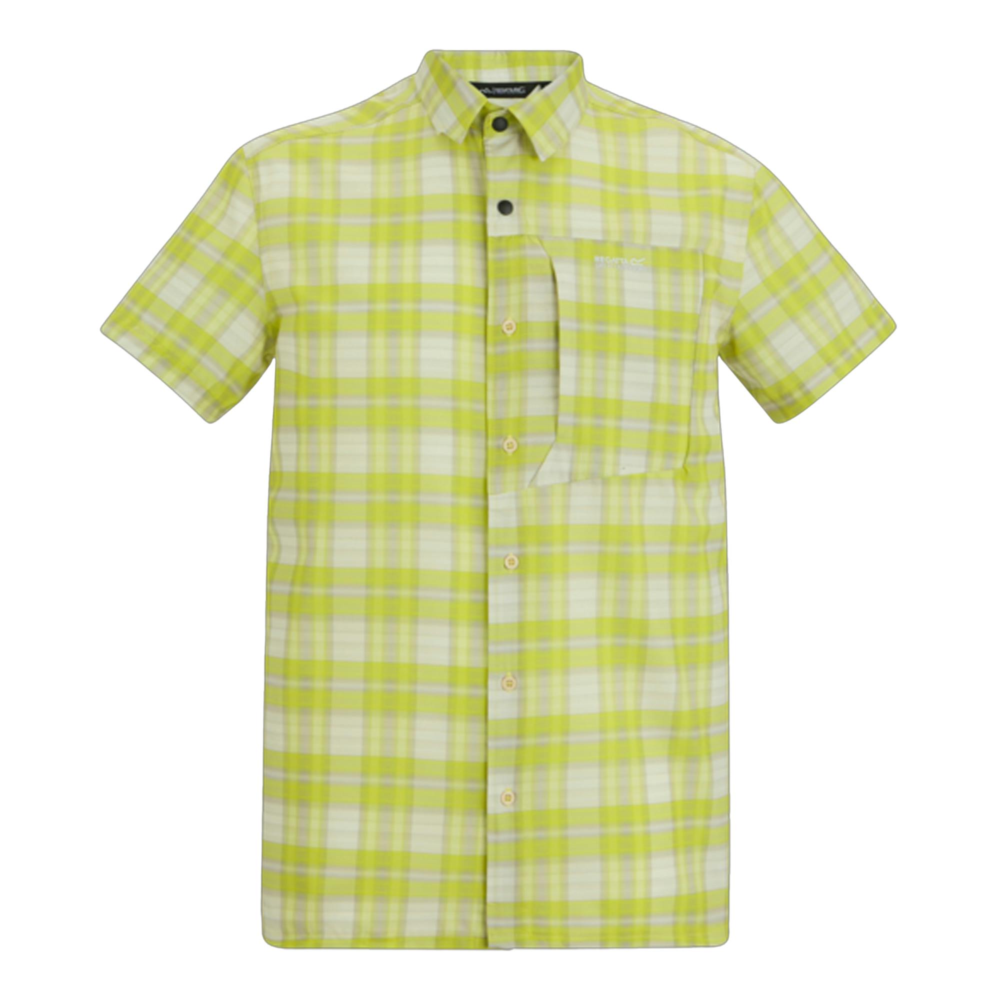 Regatta Men's Dark Checked Insect Repellent Short-Sleeved Travel Shirt - Tang - Xxl - Tang - 96% Recycled Polyester/4% Elastane