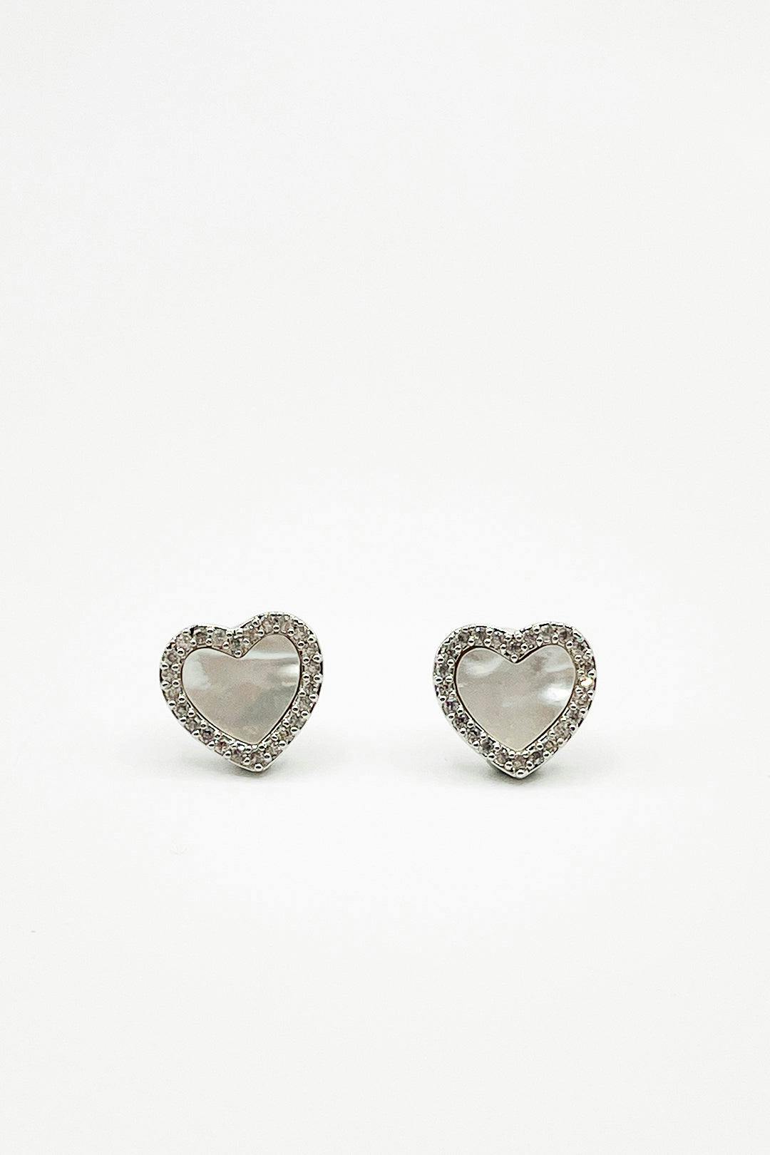 Svnx Silver Diamante & Seashell Heart Earrings In