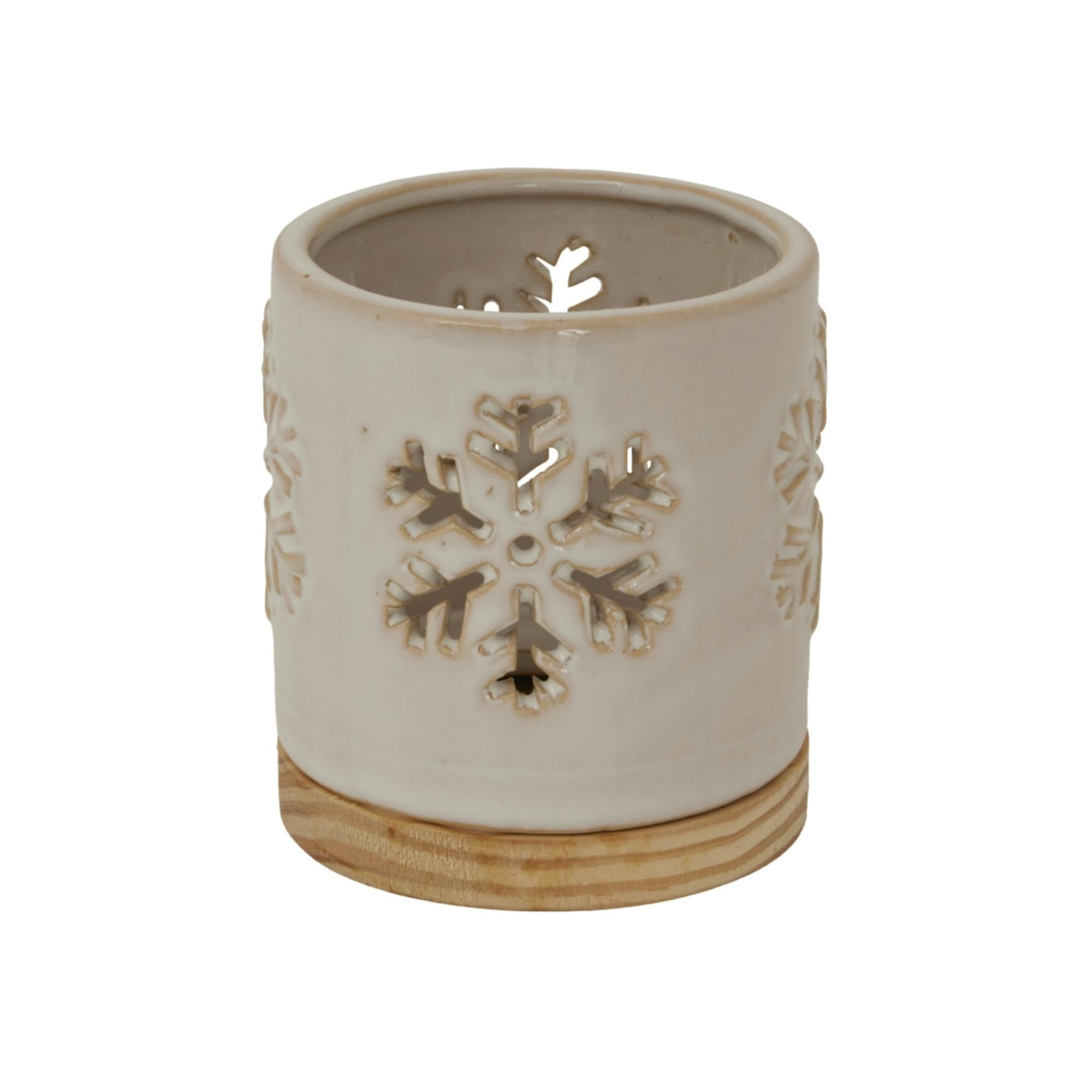 Hill Interiors White Ceramic Snowflake Christmas Candle Holder - 10Cm X 8Cm X 8Cm - 100% Mixed