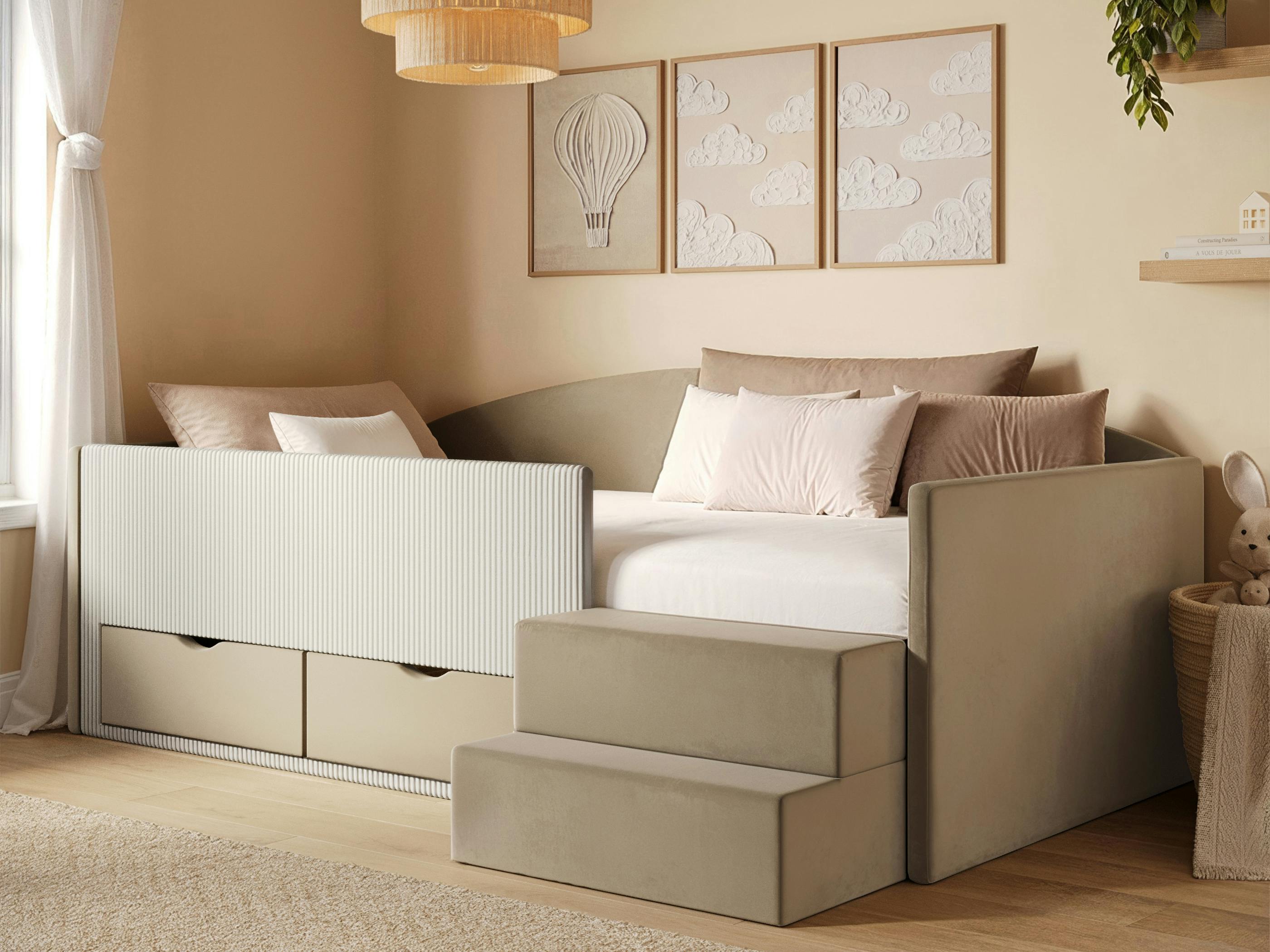 Flair Furniture Flair Elisa Beige Velvet Storage Low Sleeper Bed With Beige Cord - Image 2