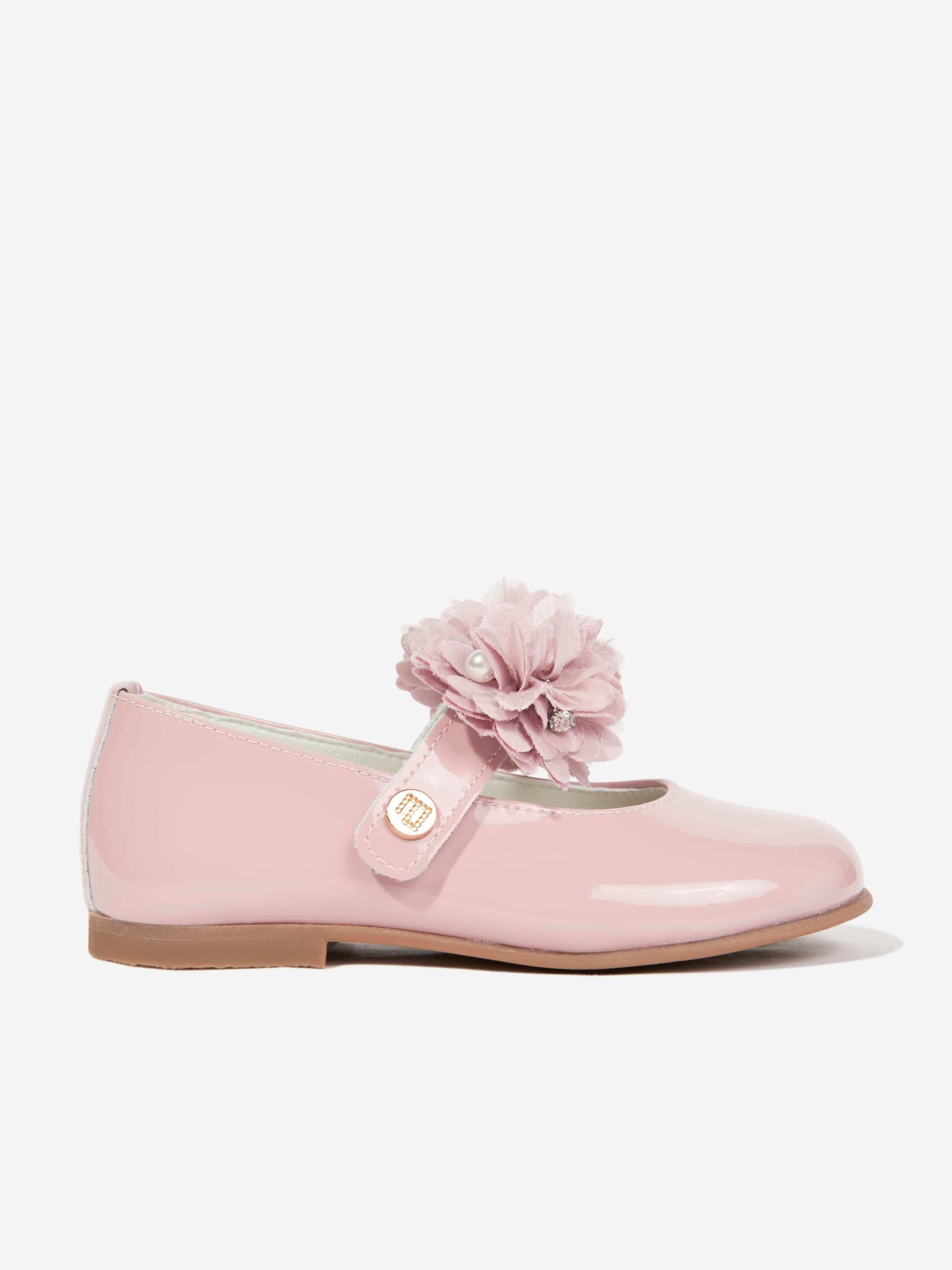 Andanines Girls Pink Leather Flower Pumps In - Eu 23 Uk 6