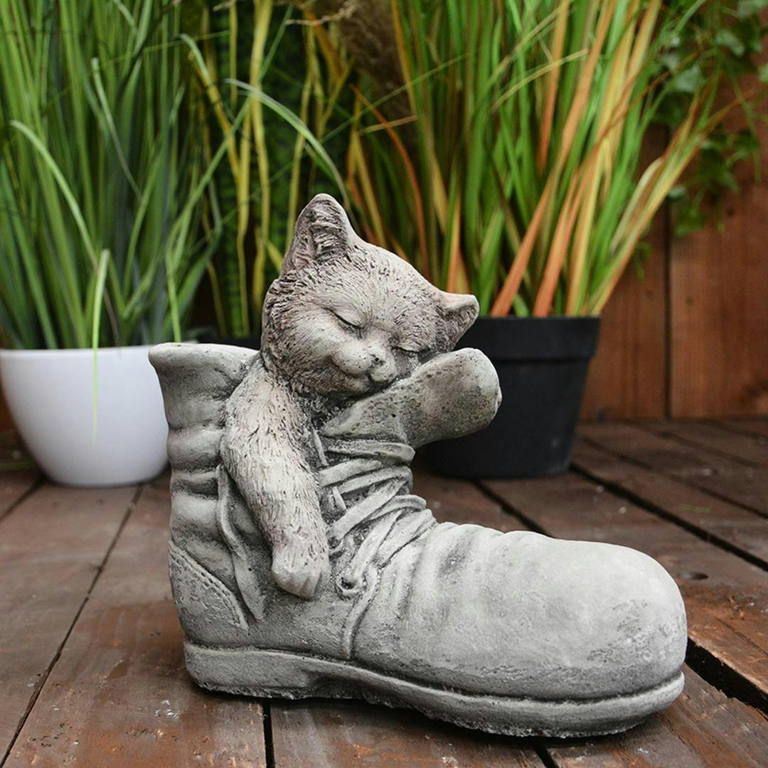 Osn Cat In Shoe Stone Garden Ornament
