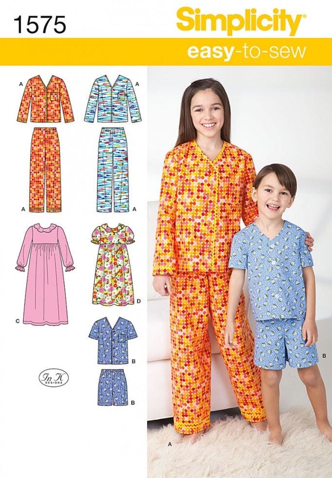 Simplicity Sewing Pattern 1575, Dresses, Trousers, Pyjamas, Shorts, Tops For Kids, Teenagers, Ages: 3-4-5-6 - Easy - Ages: 3-4-5-6