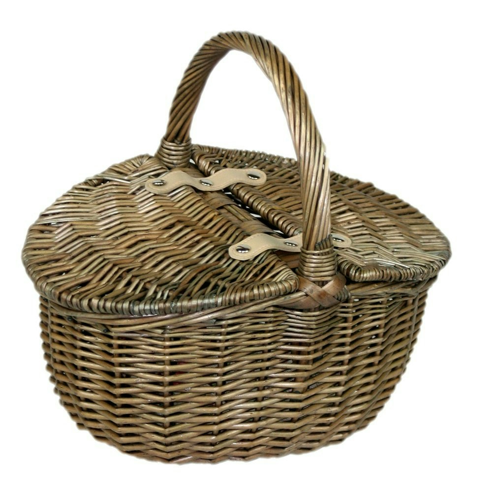 Red Hamper Red/Brown Hamper Small Antique Wash Double Lidded Oval Shopping Basket
