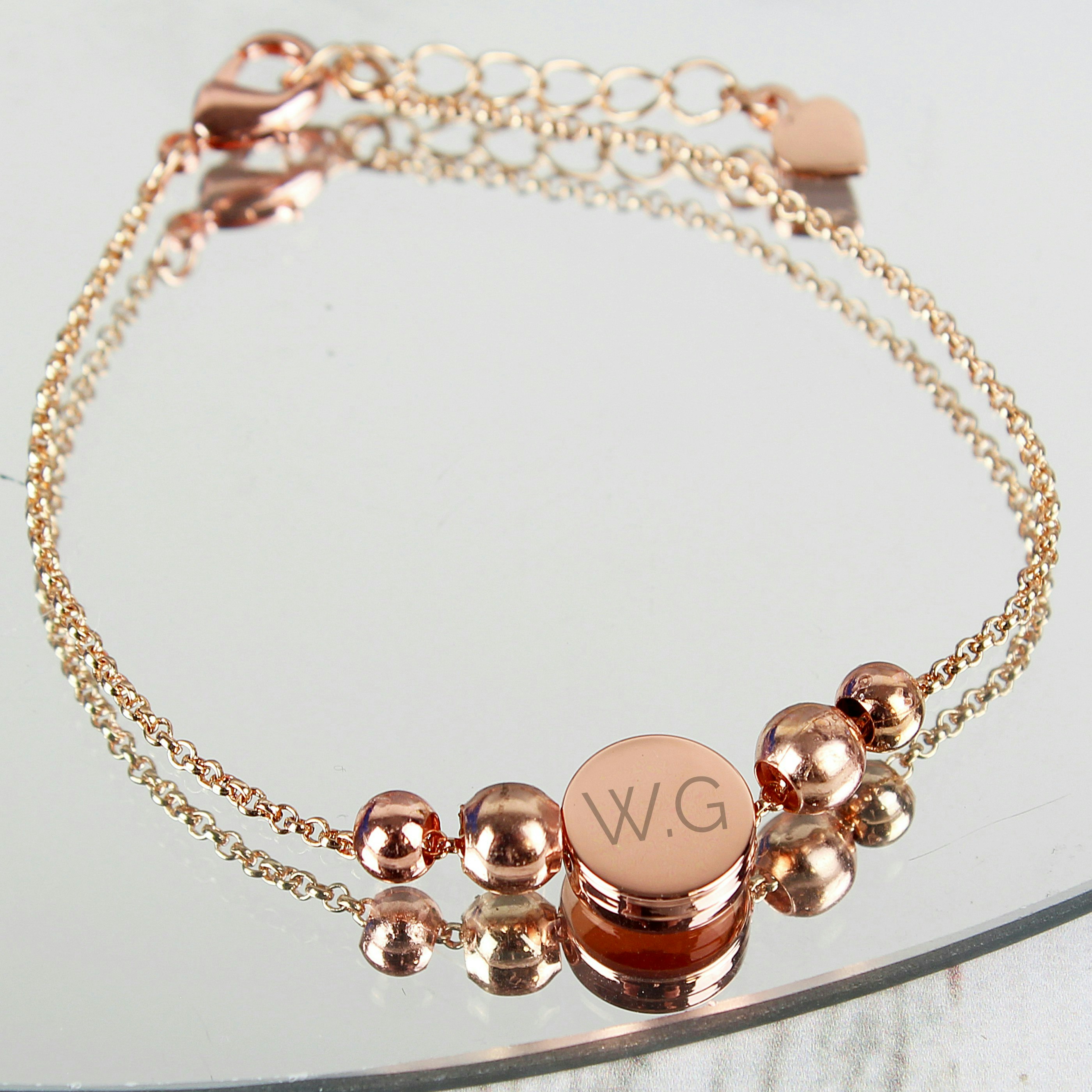 Personalised Memento Company Gold Personalised Rose Tone Initials Disc Bracelet