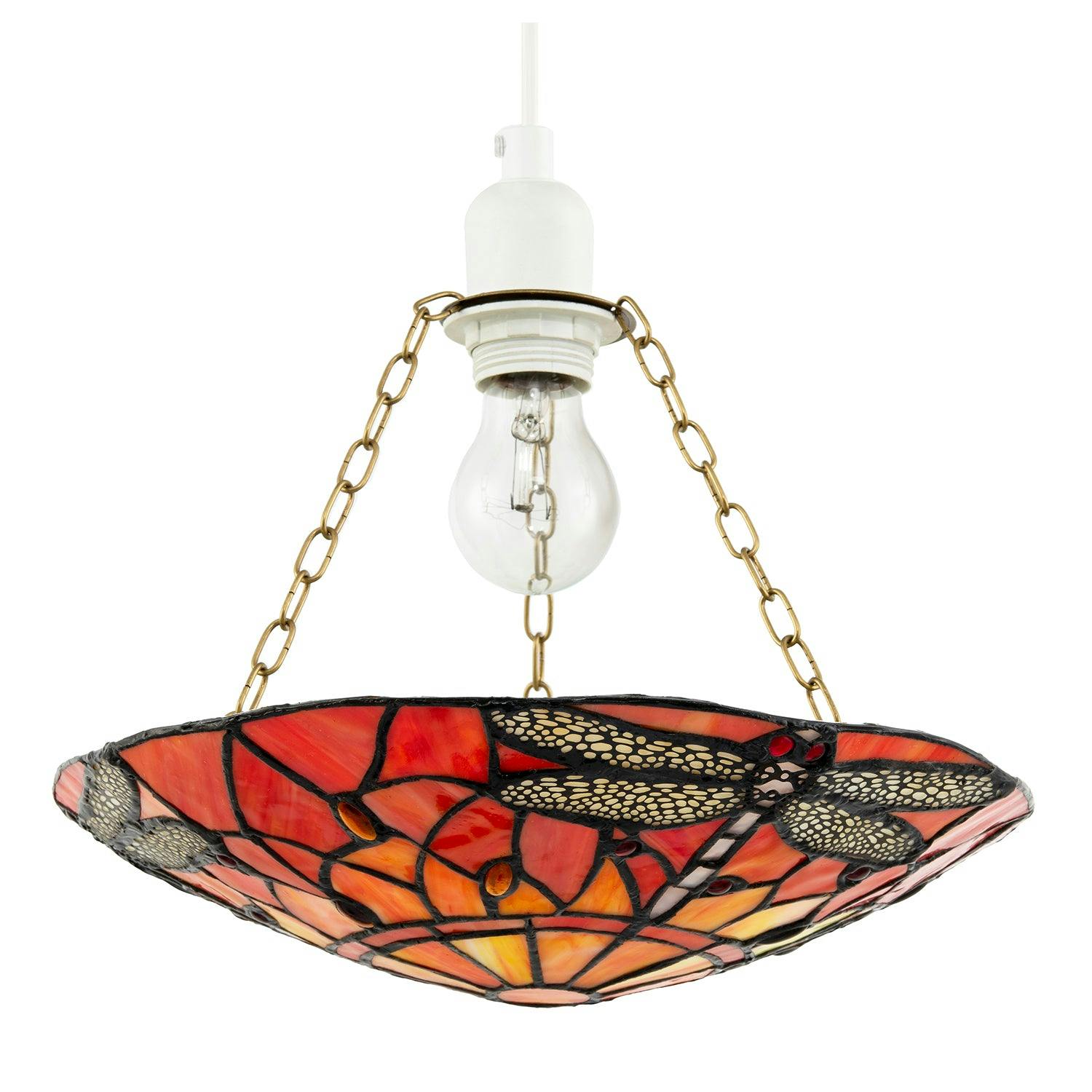 Rackhams Orange/Amber Vivid And Dragonfly Tiffany Glass Easy Fit Pendant Shade