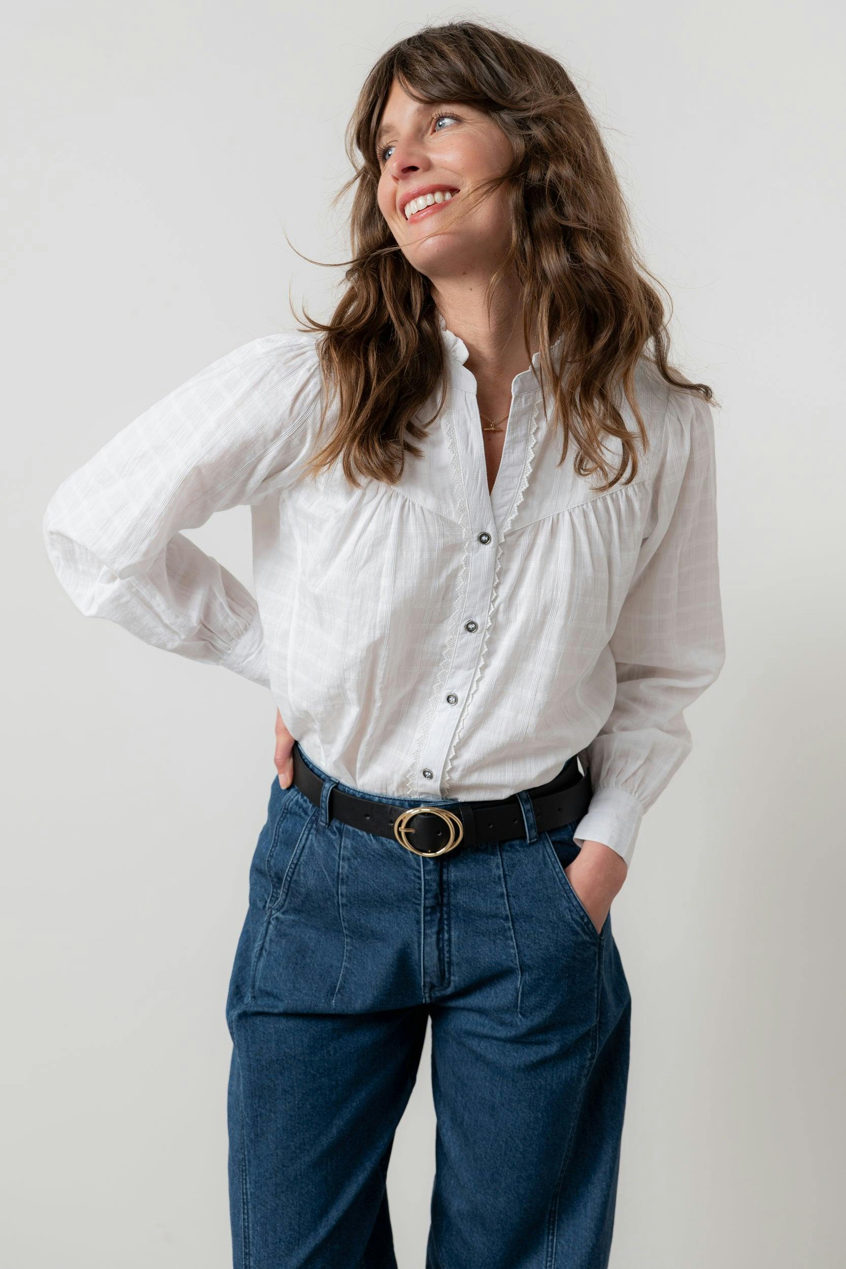 Lily & Me White Wayfaring Cotton Check Blouse - 20