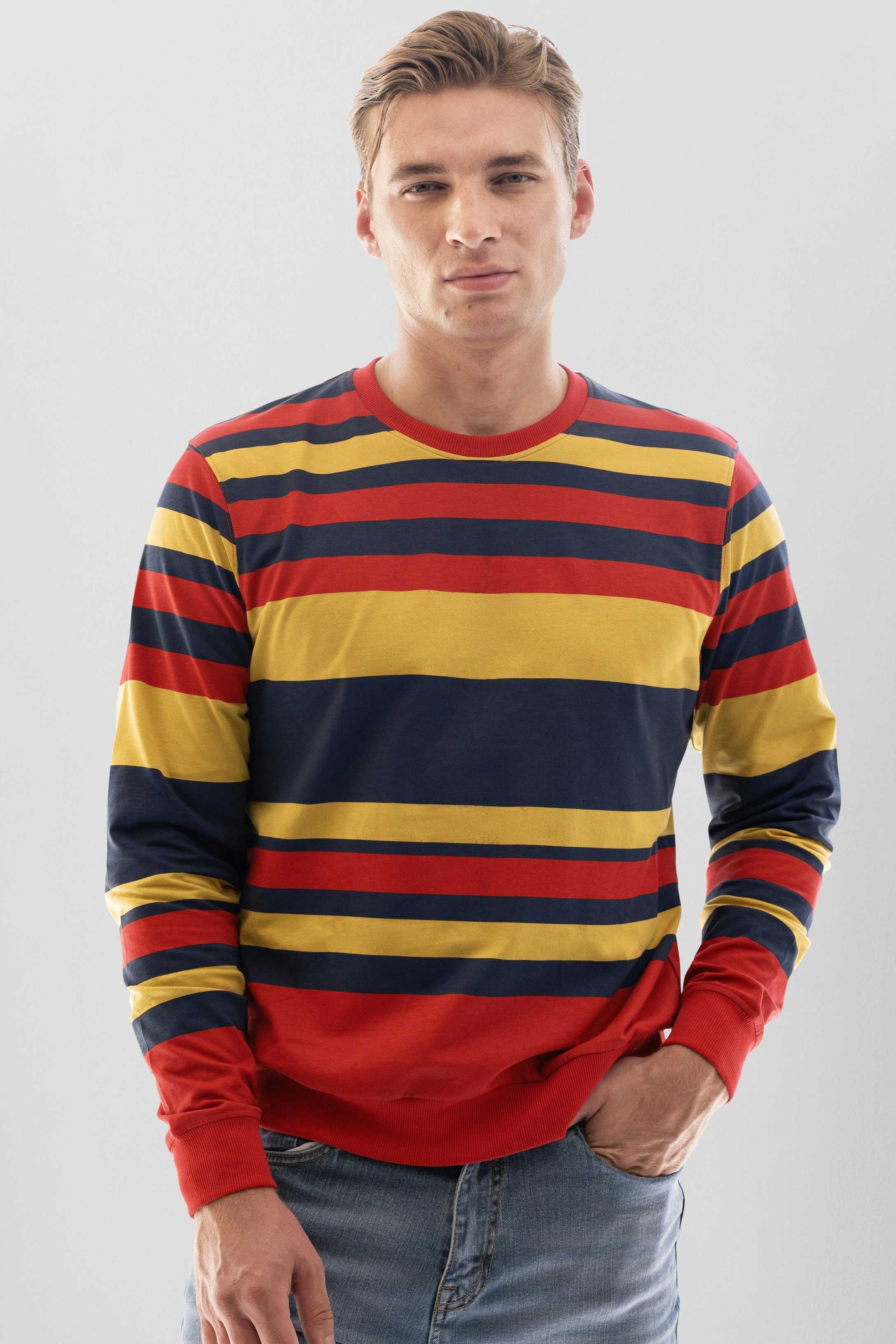 Enorsia Men's Red Classic Print Stripe Sweatshirt - Xxl - 100% Cotton Terry