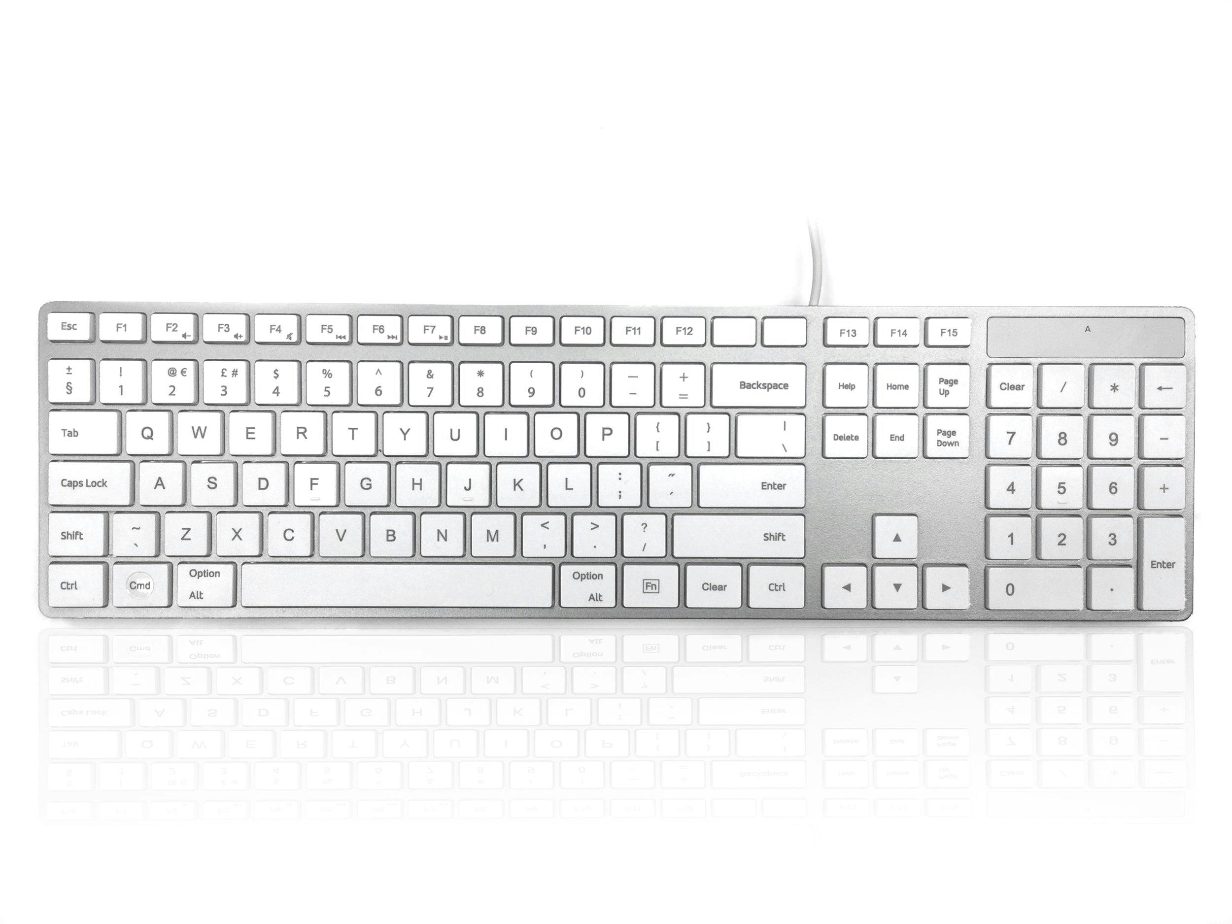 Accuratus White/Silver 301 Apple Mac Usb Type C - Usb Type C Wired Full Size Apple Mac Multimedia Keyboard With Square Tactile Keys And Case - Mac Uk
