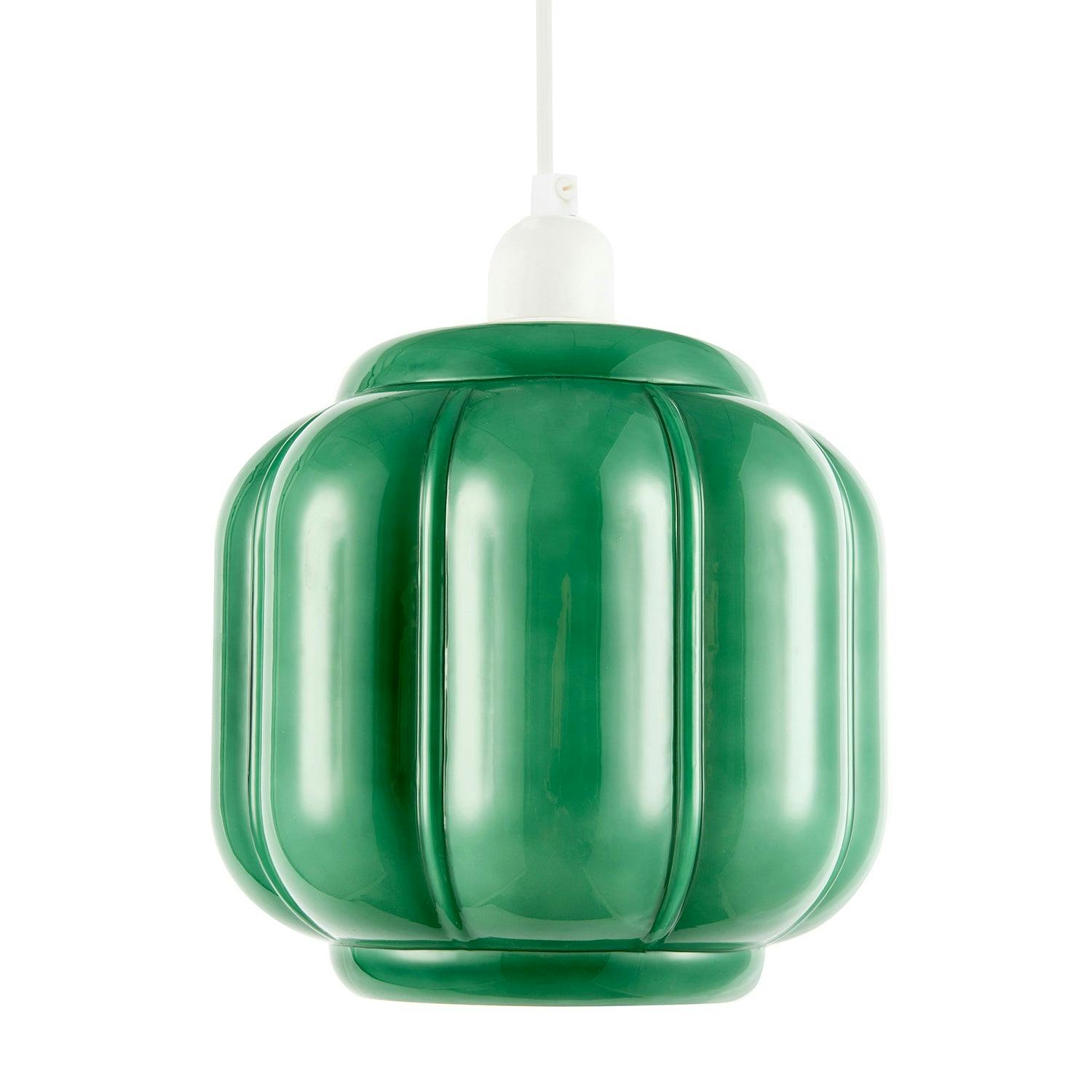 Rackhams Green Emerald Traditional Pendant Ceiling Lamp Shade With Deep Grooves