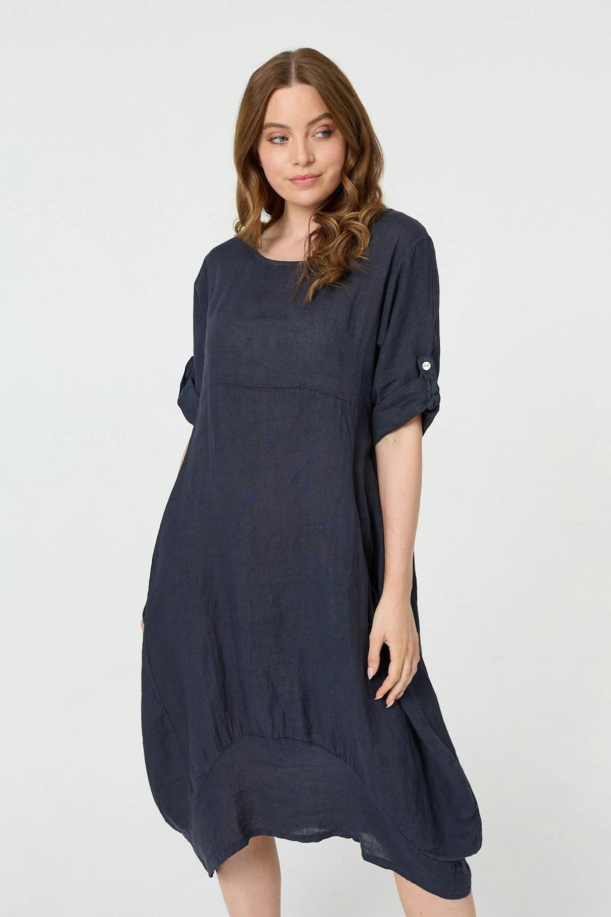 Izabel London Oversized 3/4 Sleeve Midi Dress - 8 - Navy
