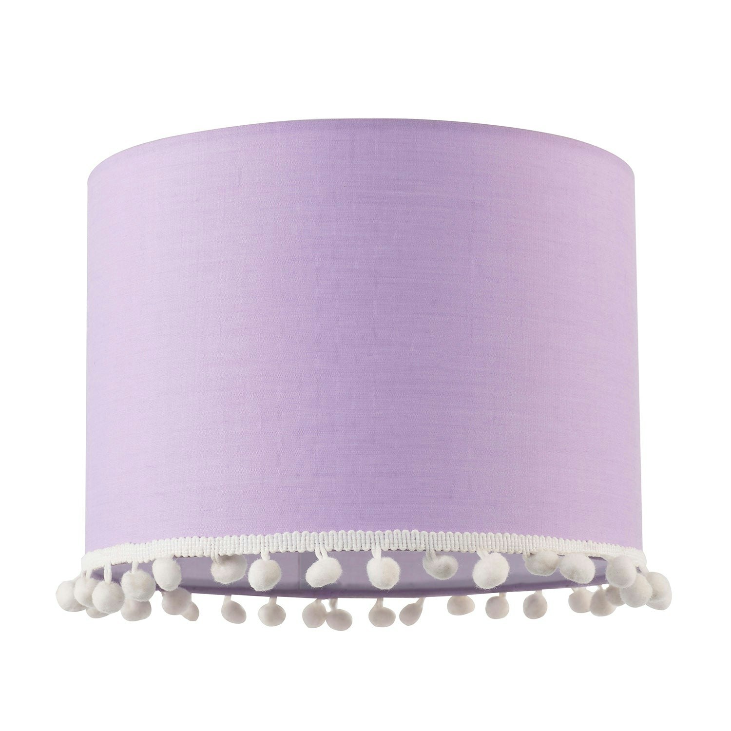 Rackhams Girls Lilac/White Cute And Modern Cotton 10" Lamp Shade With Woolly Pom Poms