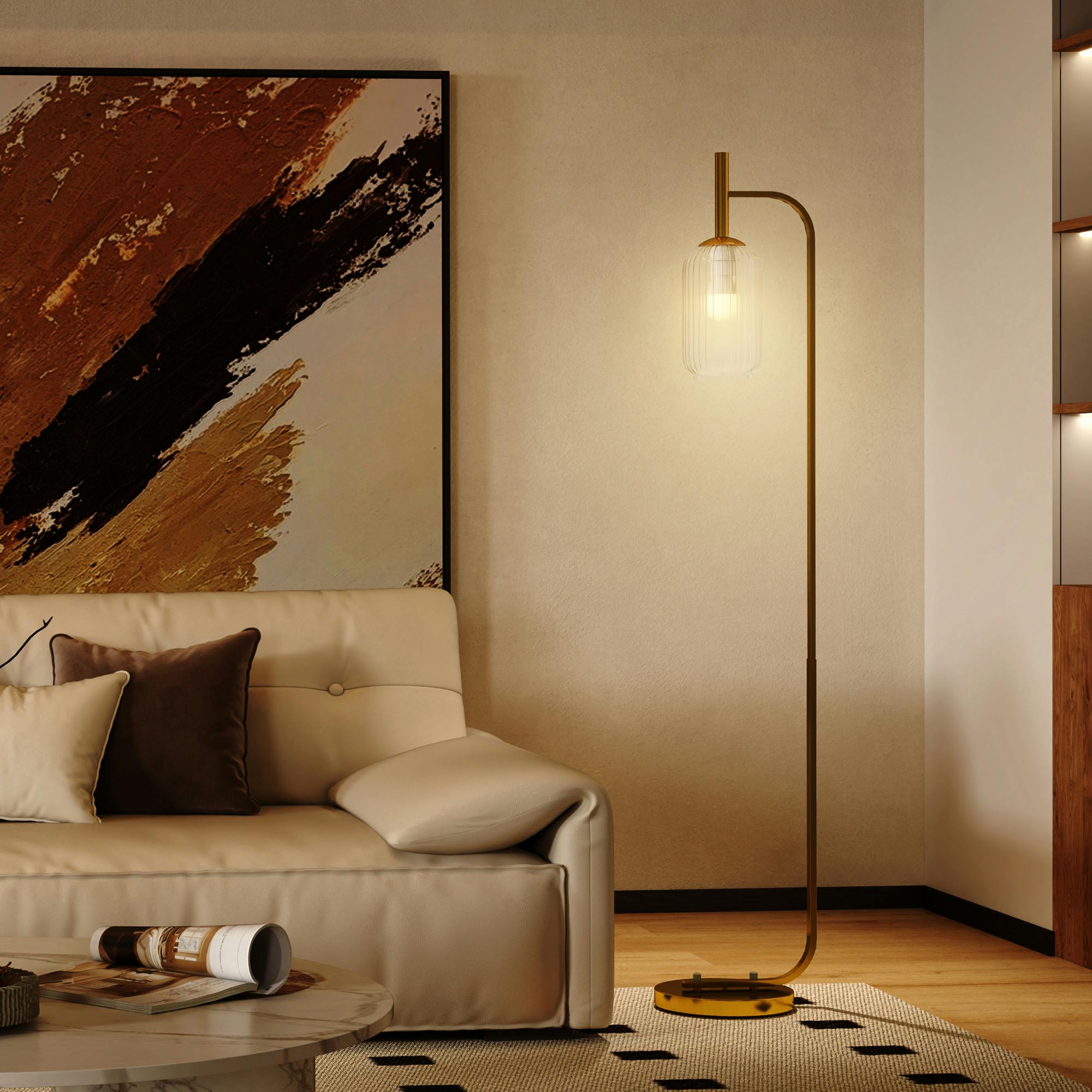 Rackhams Light Modern Floor Lamp With Glass Lampshade, Foot Switch For Living Room - Yes, Led Bulb Included - Metal, Glass - Floor Lamp