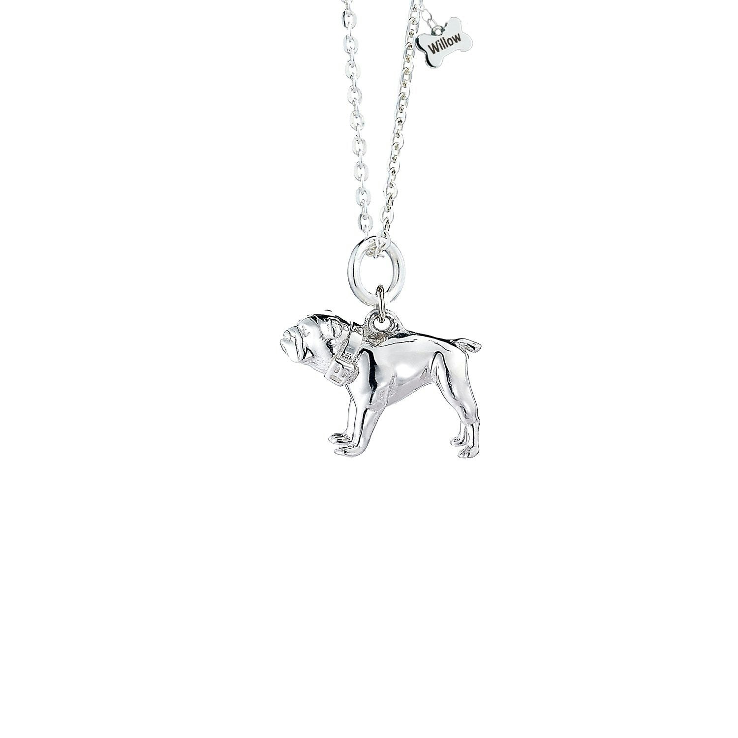 Mylee London Silver English Bulldog Necklace - Personalised - No