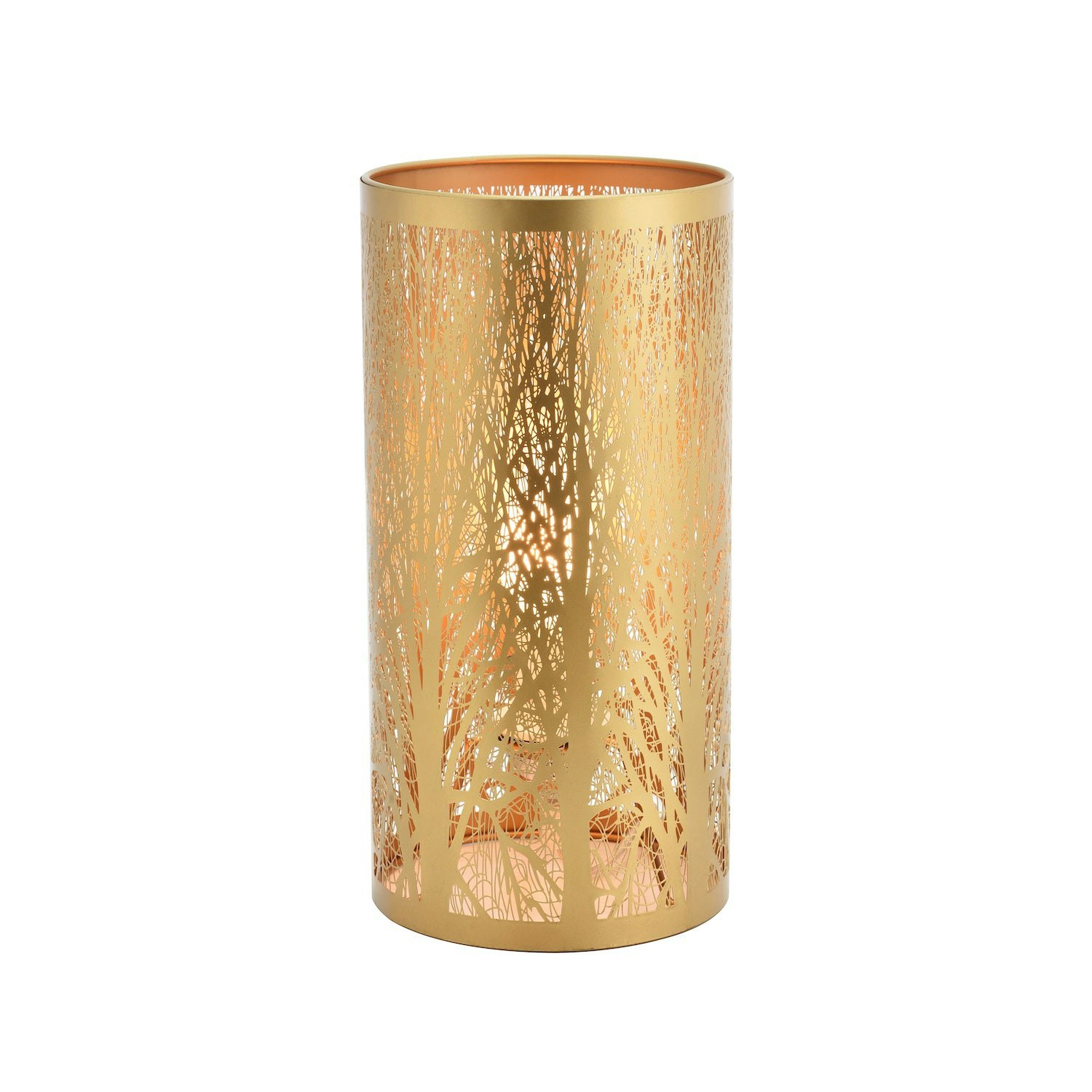 Happy Homewares Gold Unique And Beautiful Matte Metal Forest Design Table Lamp With Cable Switch 30Cm