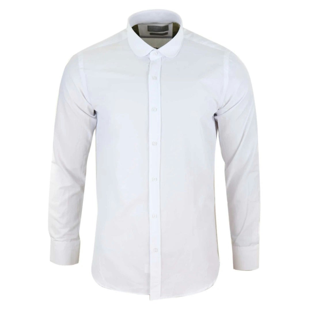 Truclothing Men's White Classic Round Collar Button Shirt Slim Regular Fit - 2XL - Slim Fit