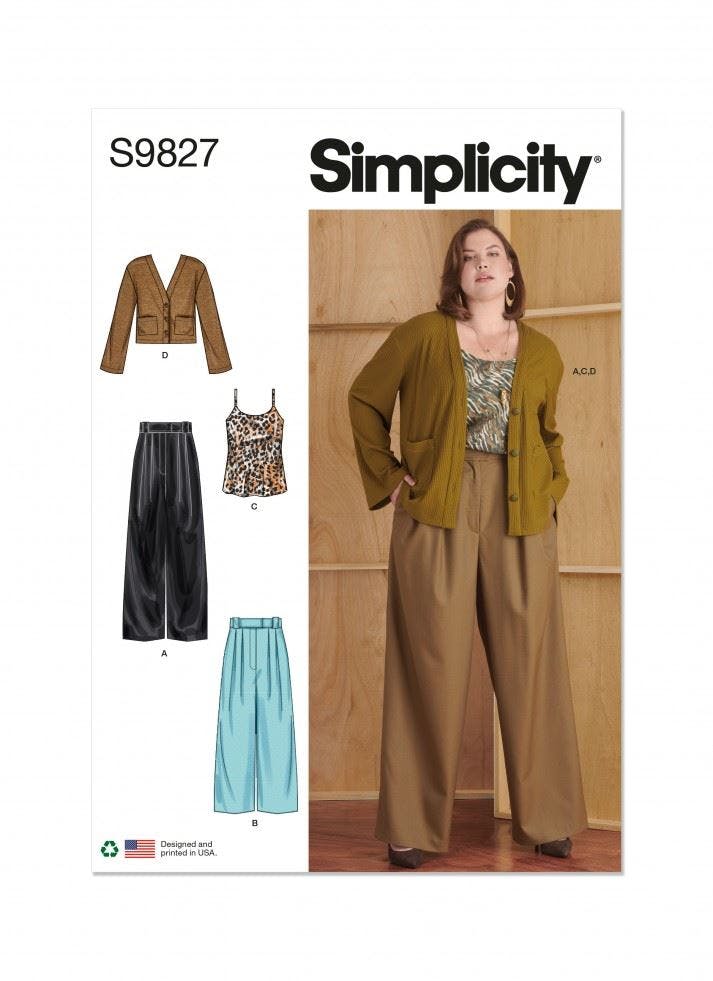 Simplicity Women's Sewing Pattern 9827, Trousers, Tops, Cardigans For W2 (20W-22W-24W-26W-28W) - Intermediate - W2 (20W-22W-24W-26W-28W)