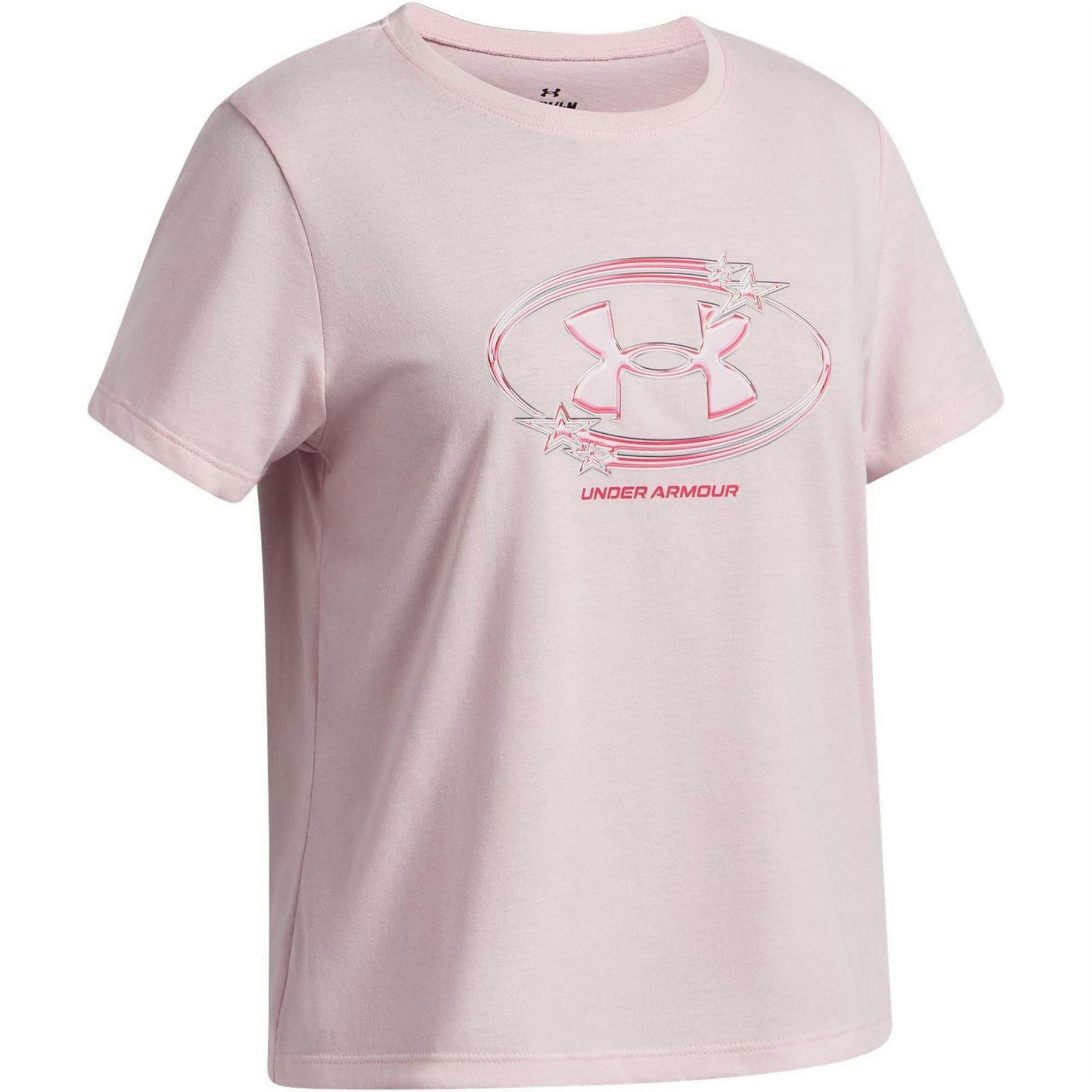 Under Armour Girls Pink Star Logo Regular T-Shirt - 13 Years - 60% Cotton/40% Polyester