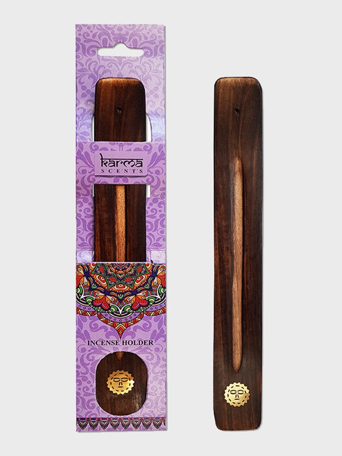 Rackhams Karma Scents Brass Inlay Mango Wood Incense Ash Catcher Holder - Sun