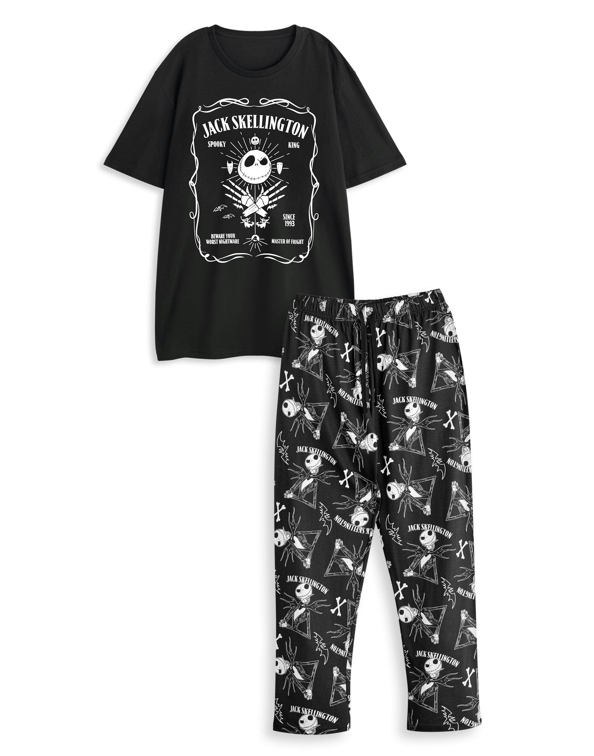 Vanilla Underground Men's Black Disney The Nightmare Before Christmas Jack Skellington Short Sleeve Long Leg Pyjama Set - Small