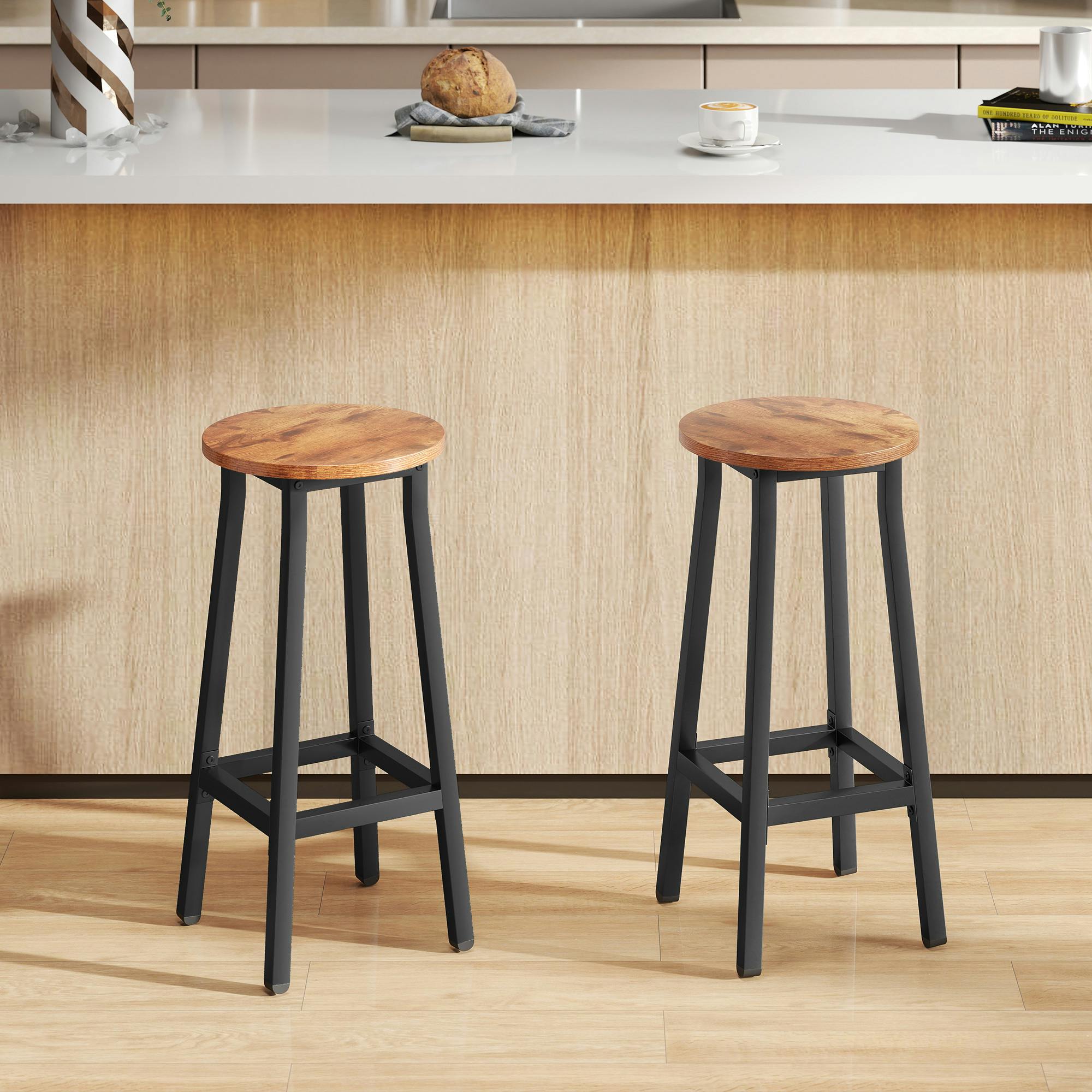 Rackhams Brown Barstools, Breakfast Bar Stools With Footrest, Rustic - Steel, Particle Board - Rustic - 2