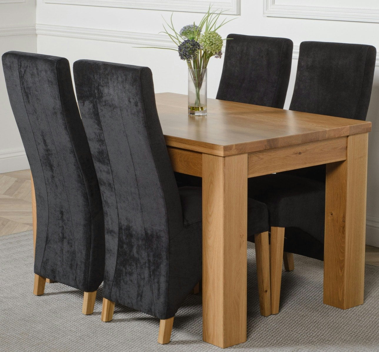 That's Furniture Black Dakota Small Oak Dining Table With Lola Fabric Chairs - 4 Chairs