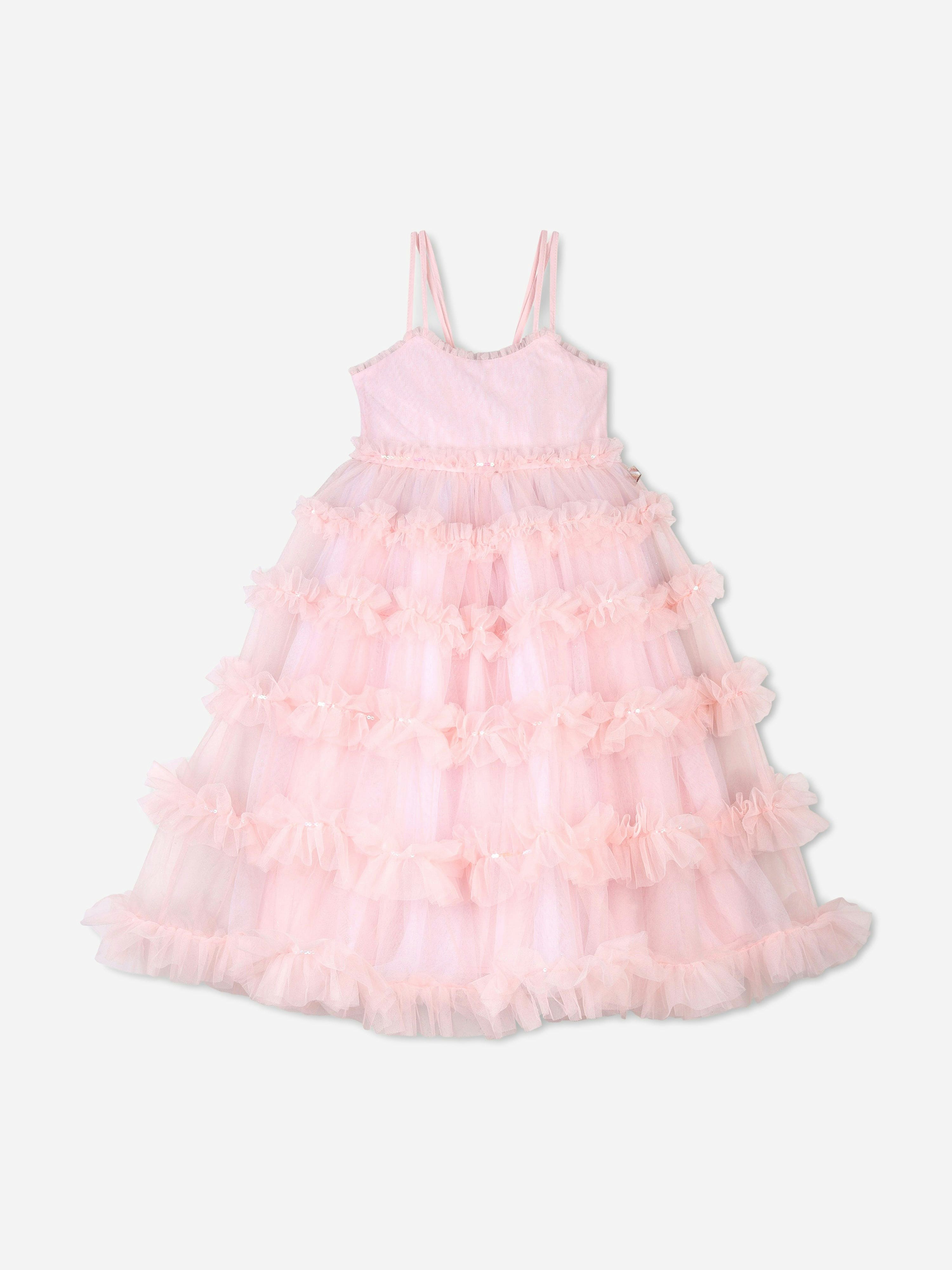 Billieblush Girls Pink Sequin Tulle Dress In - 4 Yrs