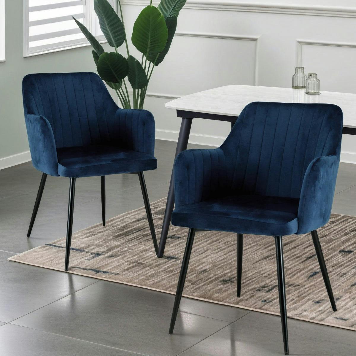 Rackhams Blue Charlotte Velvet Comfort Dining Chairs - Set Of 2