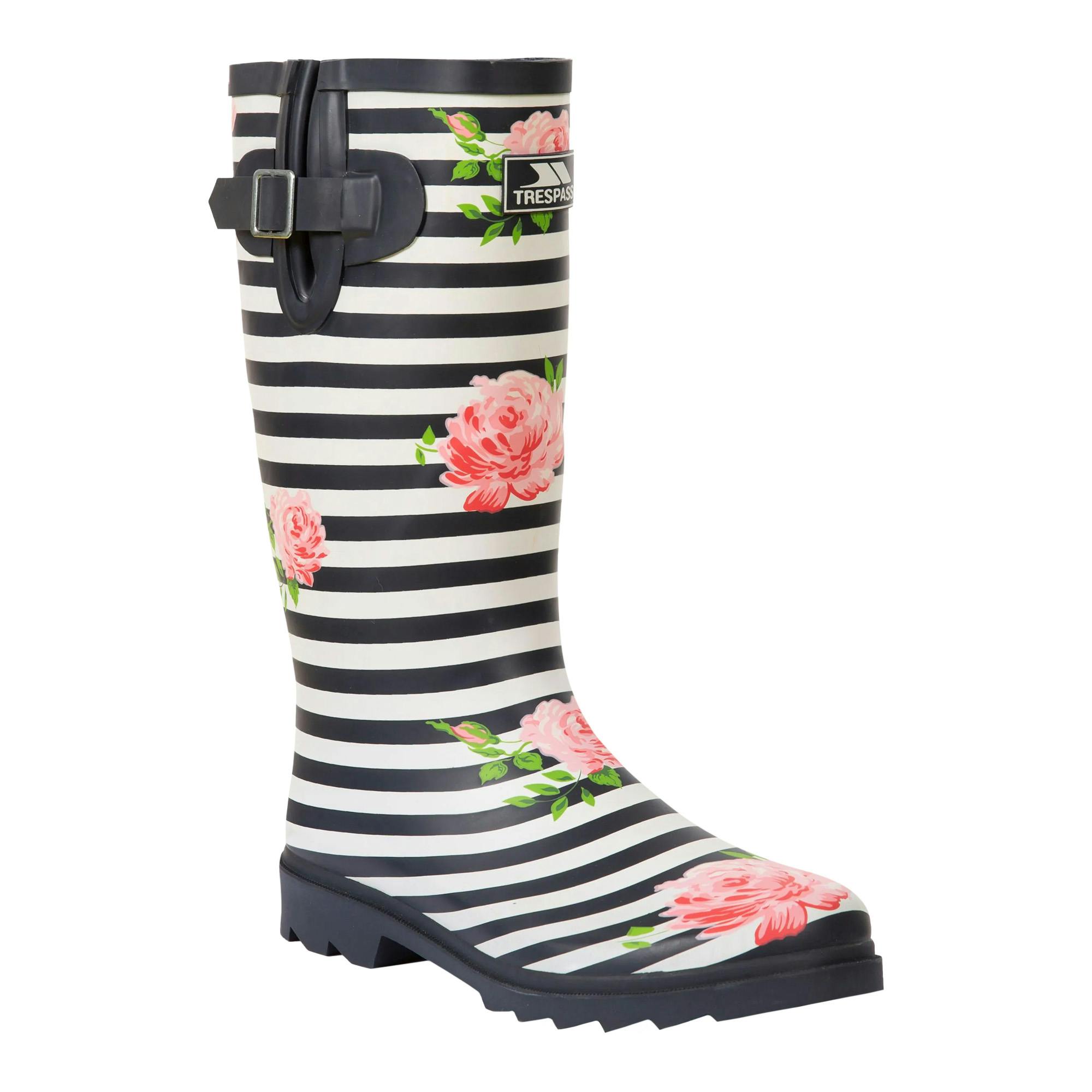 Trespass Women's White/Pink / Elena Floral Wellington Boots - Navy/ - 6 Uk - Navy/ - 100% Rubber