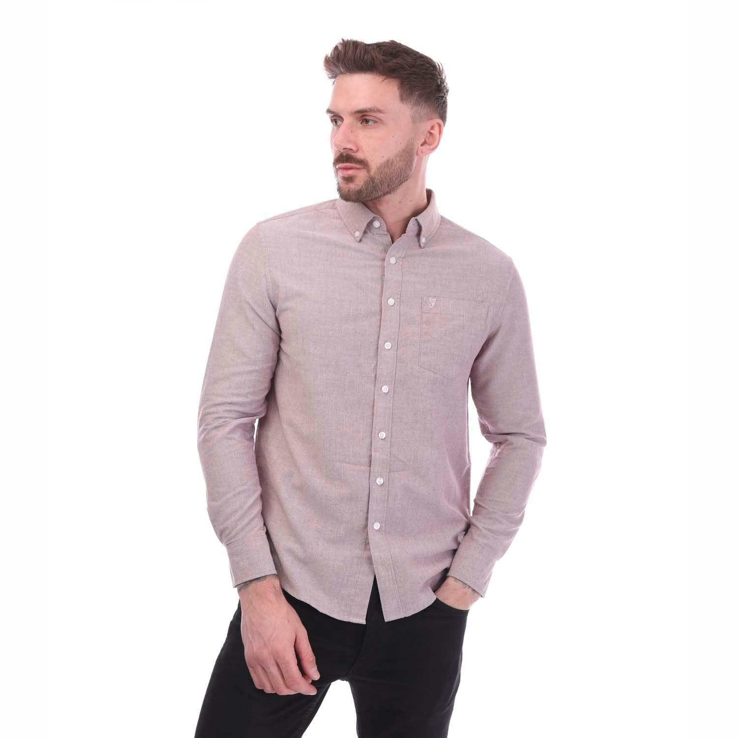 Farah Men's Red Drayton Oxford Modern Shirt - Small