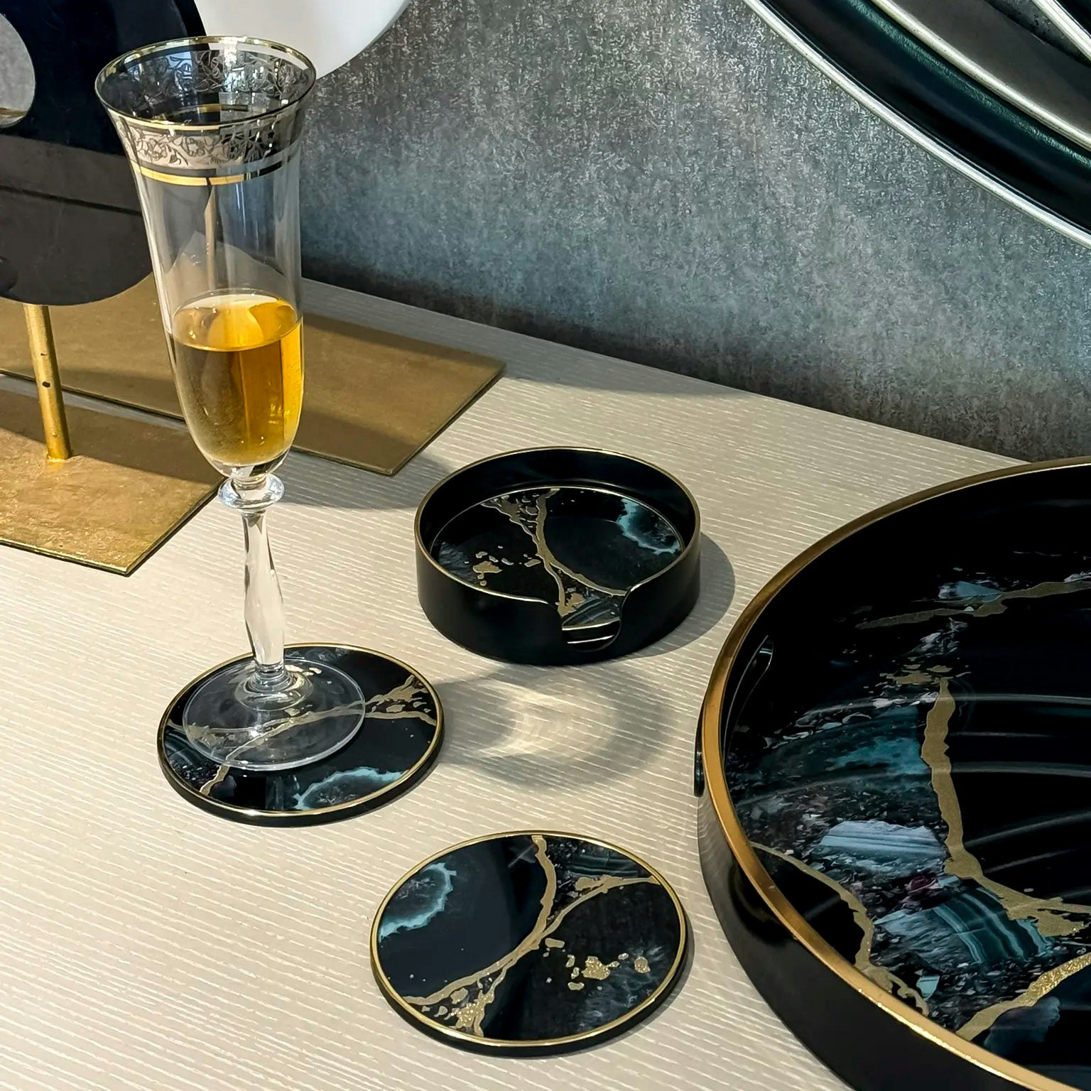 Rackhams Black Set Of 4 Round Drink Coasters