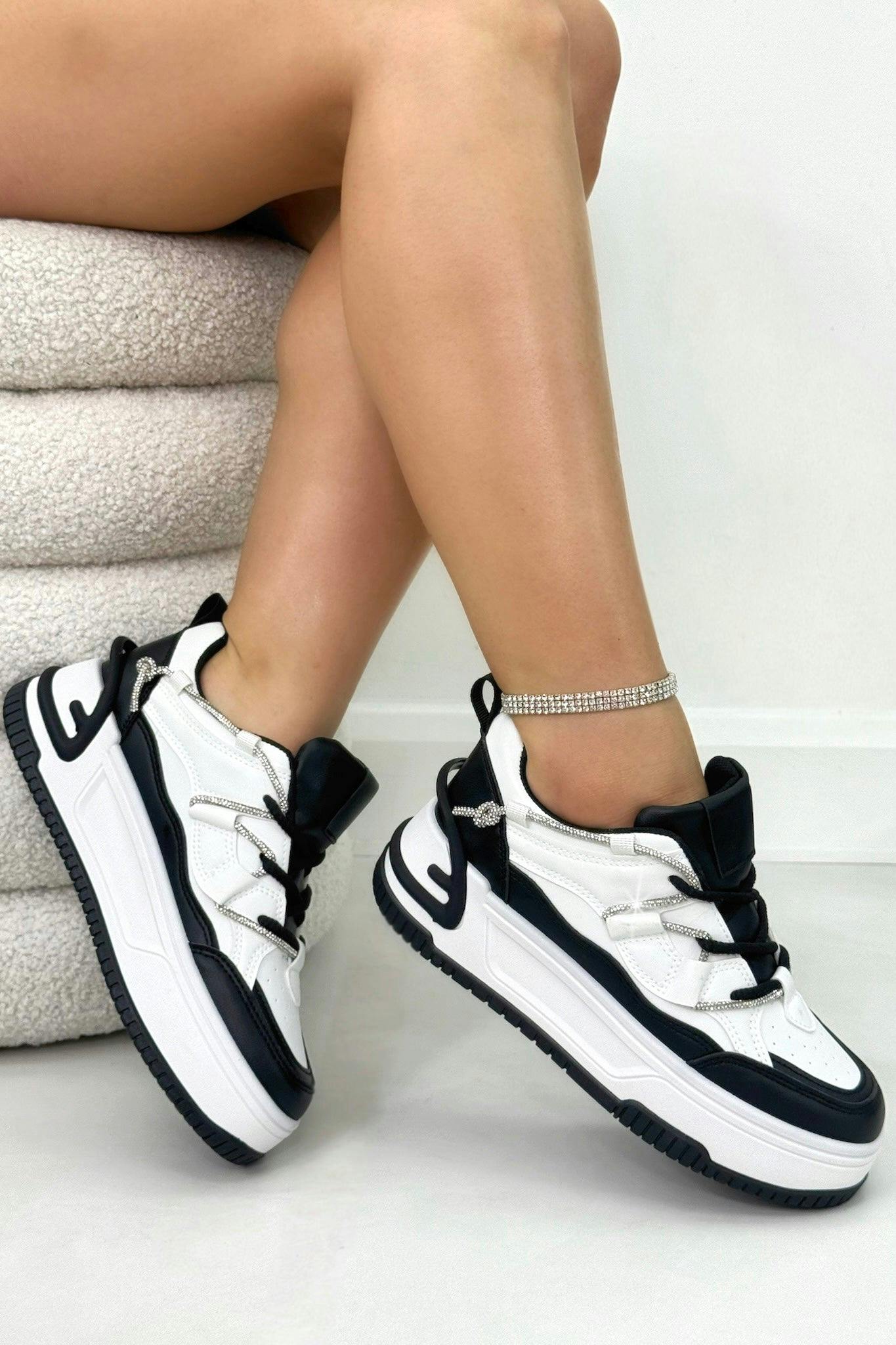 Love Lemonade Women's Black/White Crystal Spark Trainers And - Uk 7 - Eu 40 - Us 9