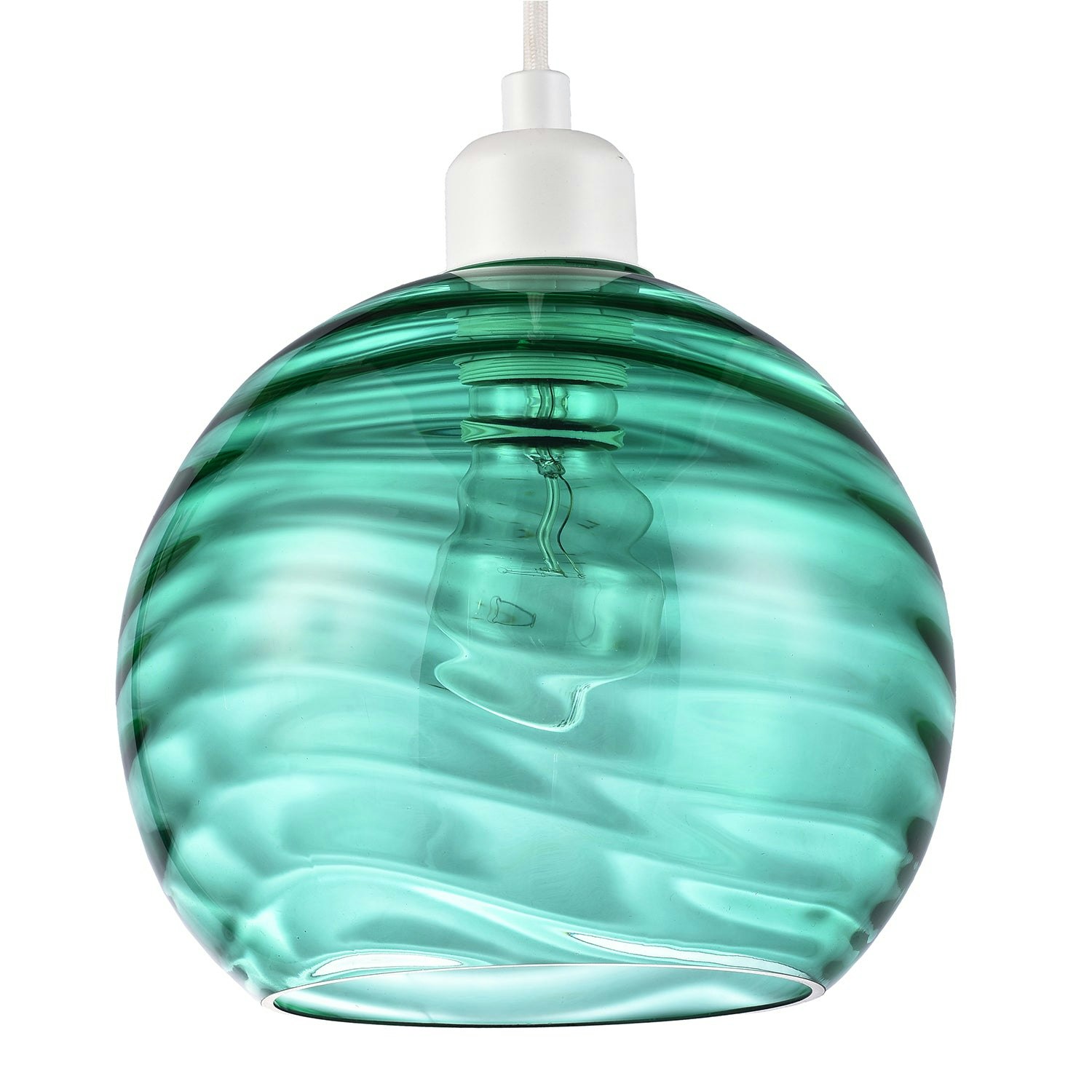 Rackhams Green Modern Designer Emerald Circular Ribbed Glass Non Electric Pendant Shade