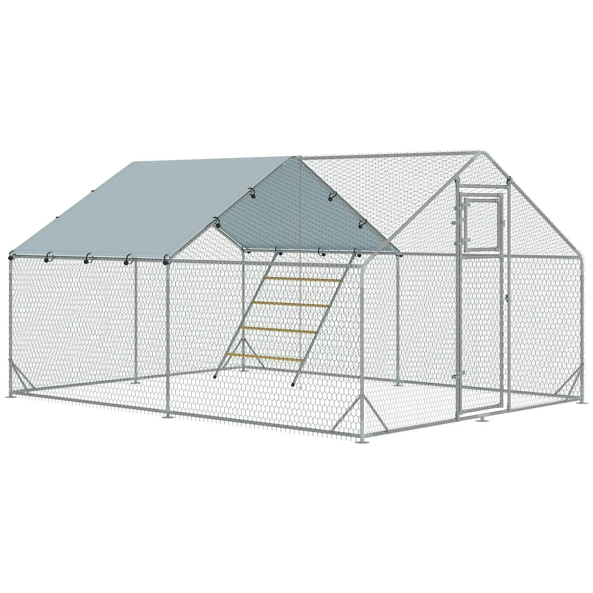 Pawhut Walk-In Chicken Run W/ Cove Hanging Feeder, Perch For 12-18 Poultry - Image 5
