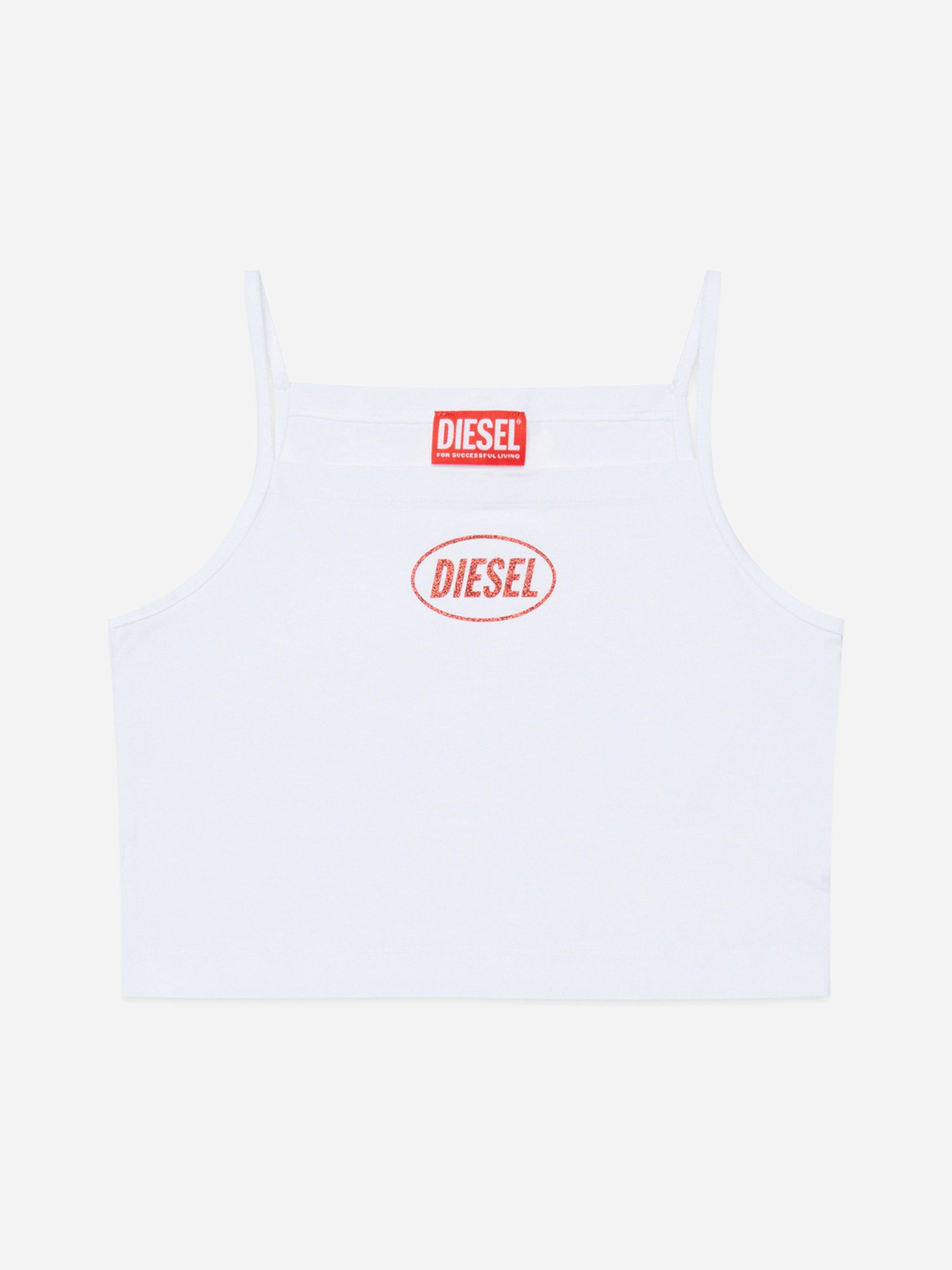Diesel Girls White Sleeveless Logo Top In - 16 Yrs