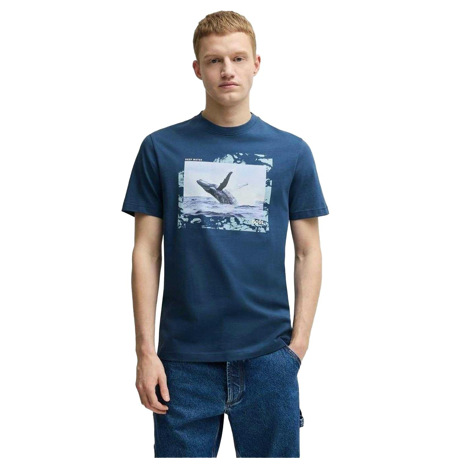 Boss Men's Whale Cotton T-Shirt - Navy - L - Navy - 100% Cotton